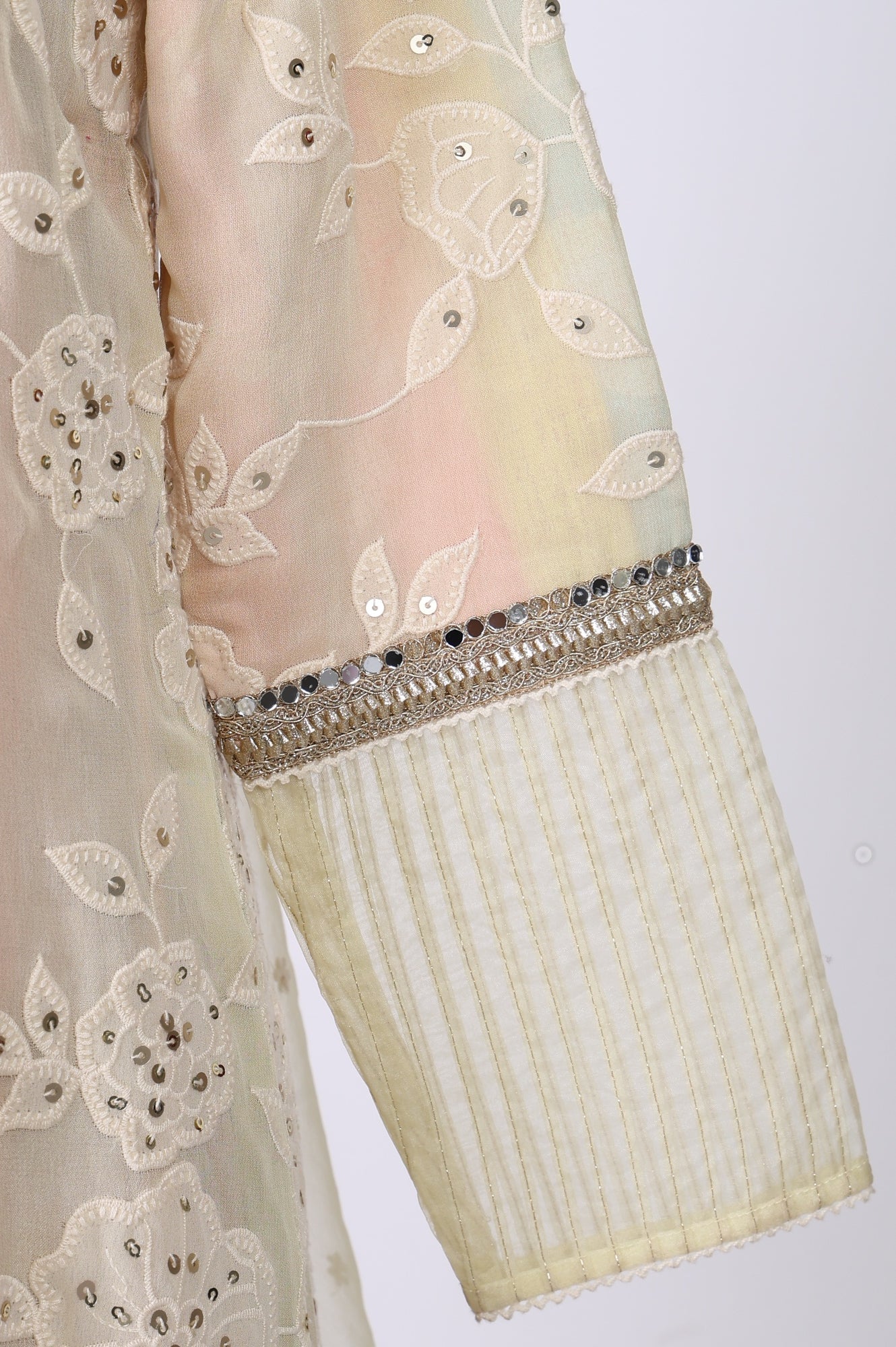 Powder Yellow Sequins Embroidered Straight Georgette Kurta with Straight Pants and Dupatta Set - Image 7