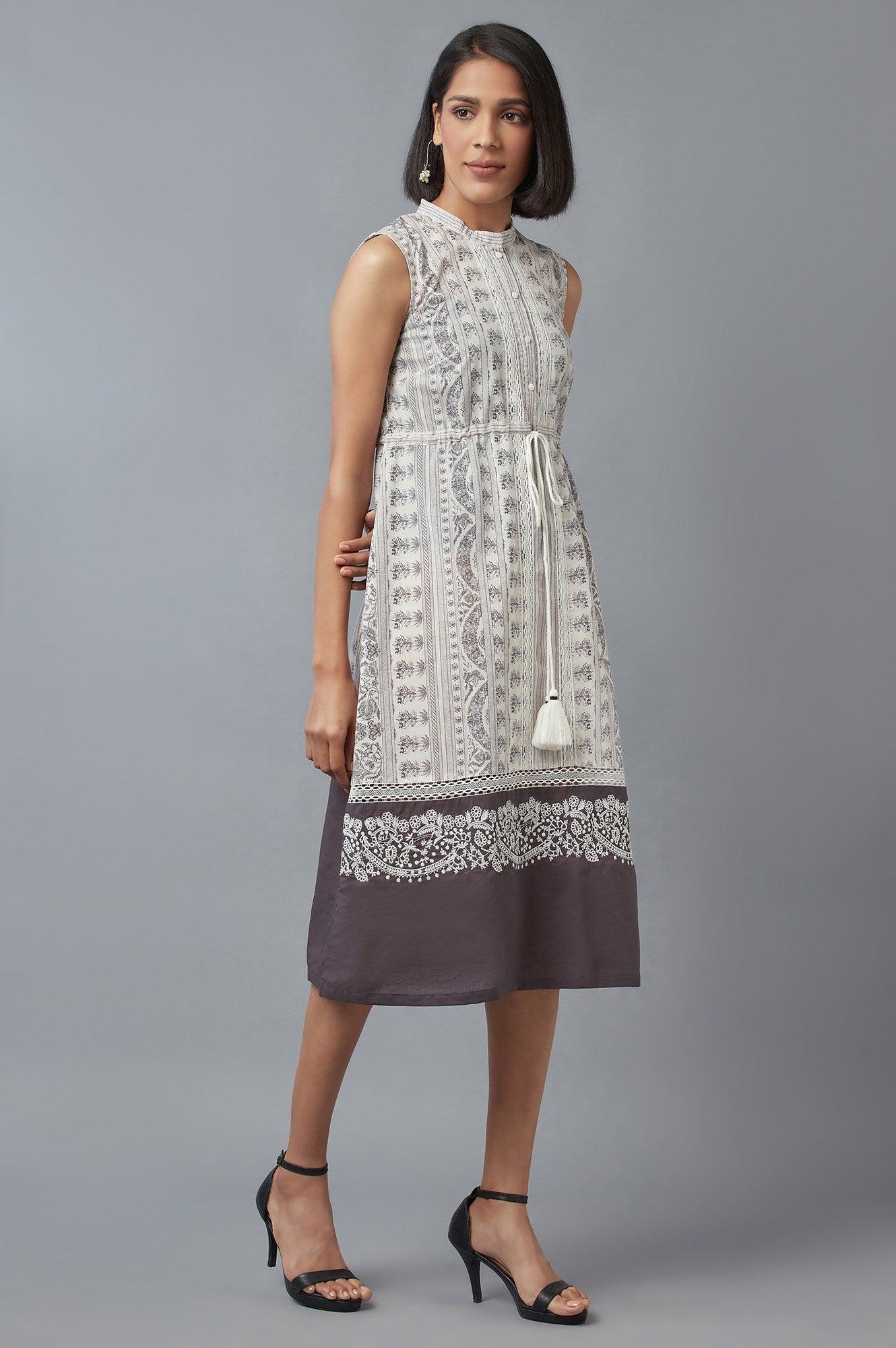 Prestine White and Opal Grey Printed Dress - Image 4