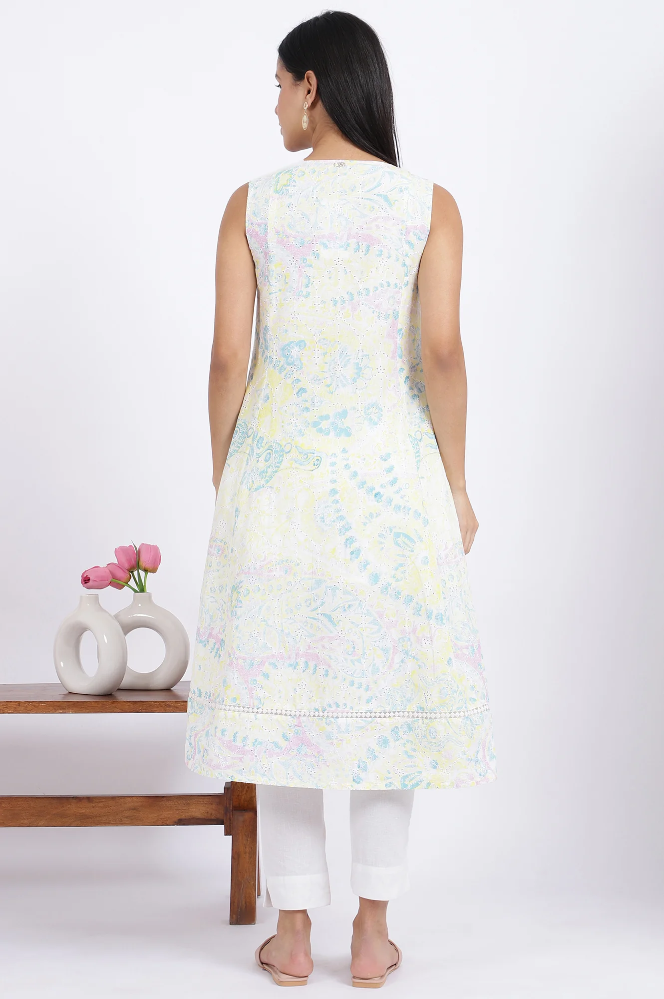Multicolor Printed Flared Pure Cotton Kurta - Image 6