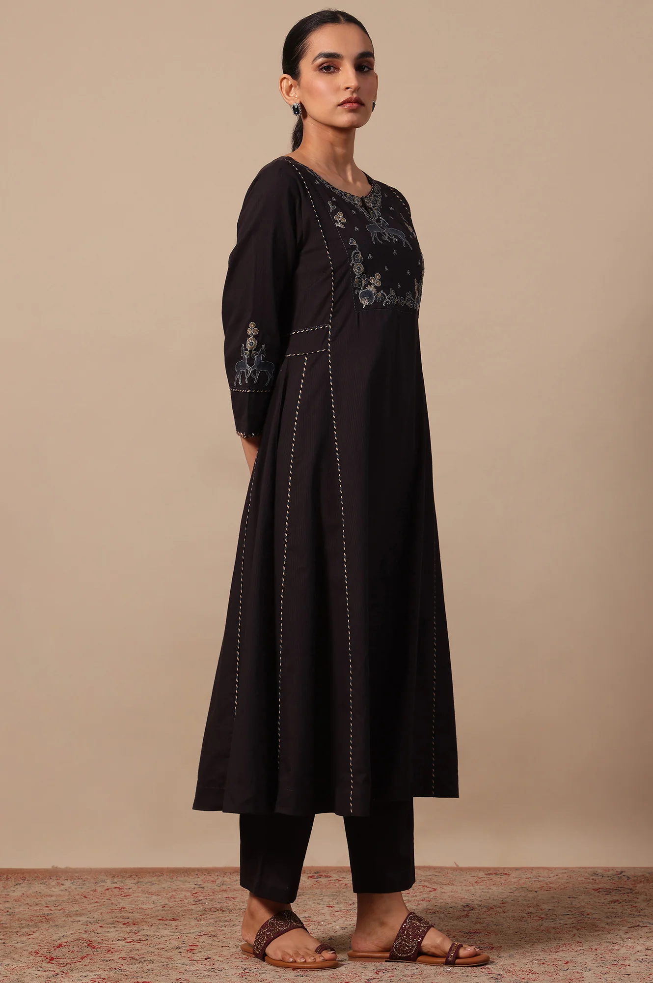 Printed Thread Embroidery Flared Pure Cotton Kurta & Straight Pants with Dupatta Set - Image 7