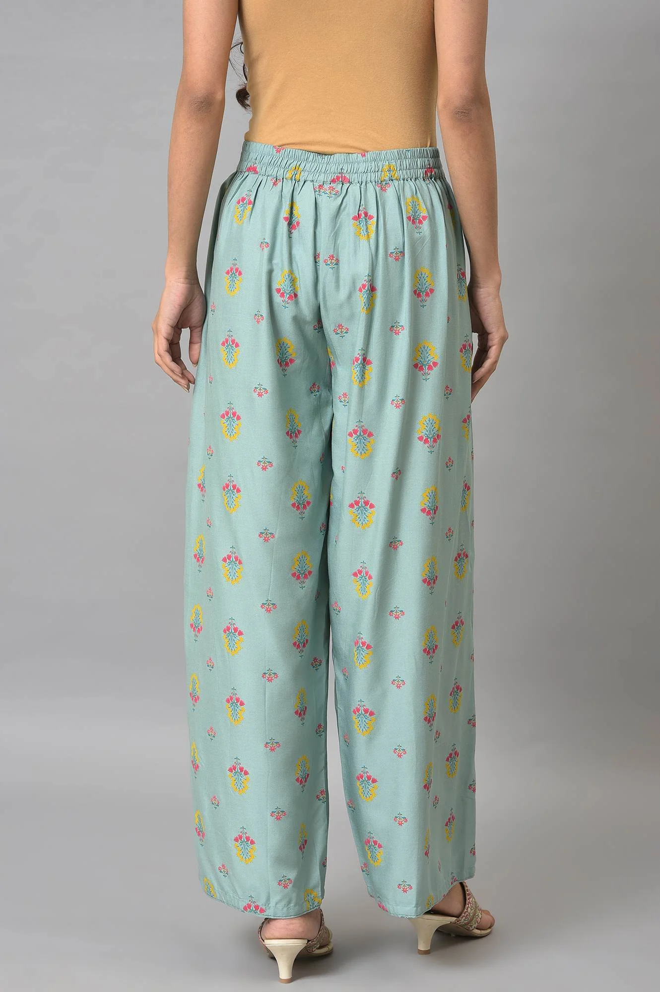 Aqua Blue Floral Printed Parallel Pants - Image 2