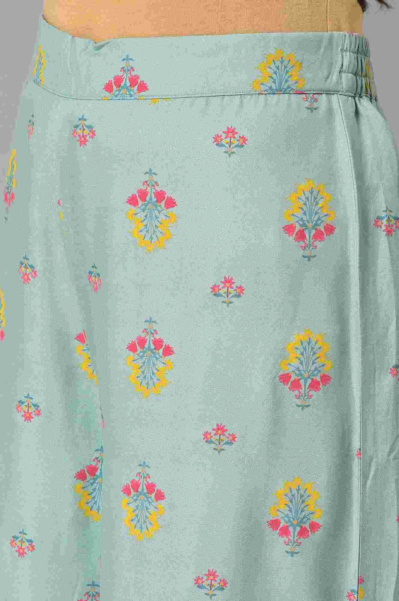Aqua Blue Floral Printed Parallel Pants - Image 7
