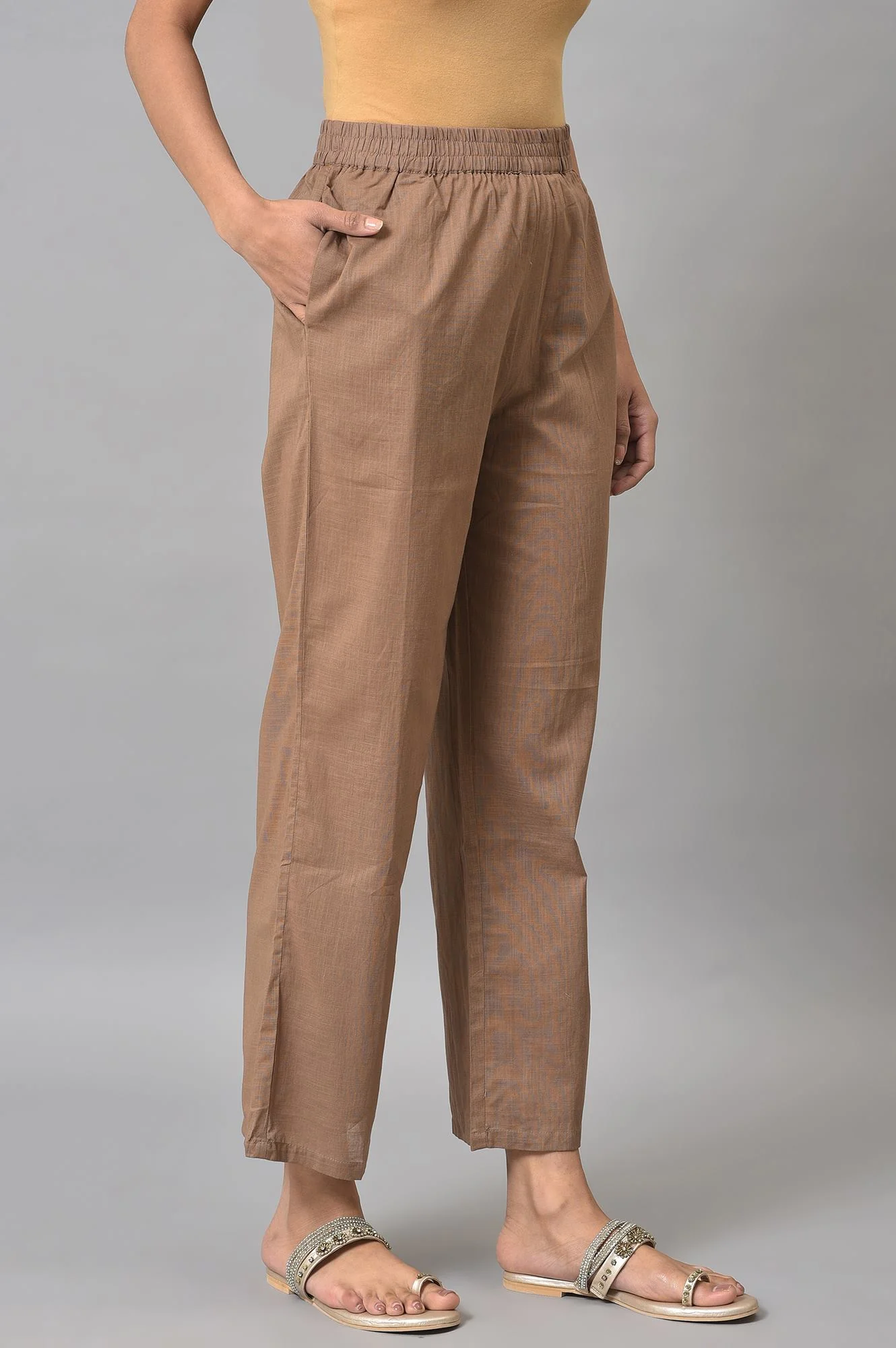 Beige Fully Elastication Parallel Pants - Image 4