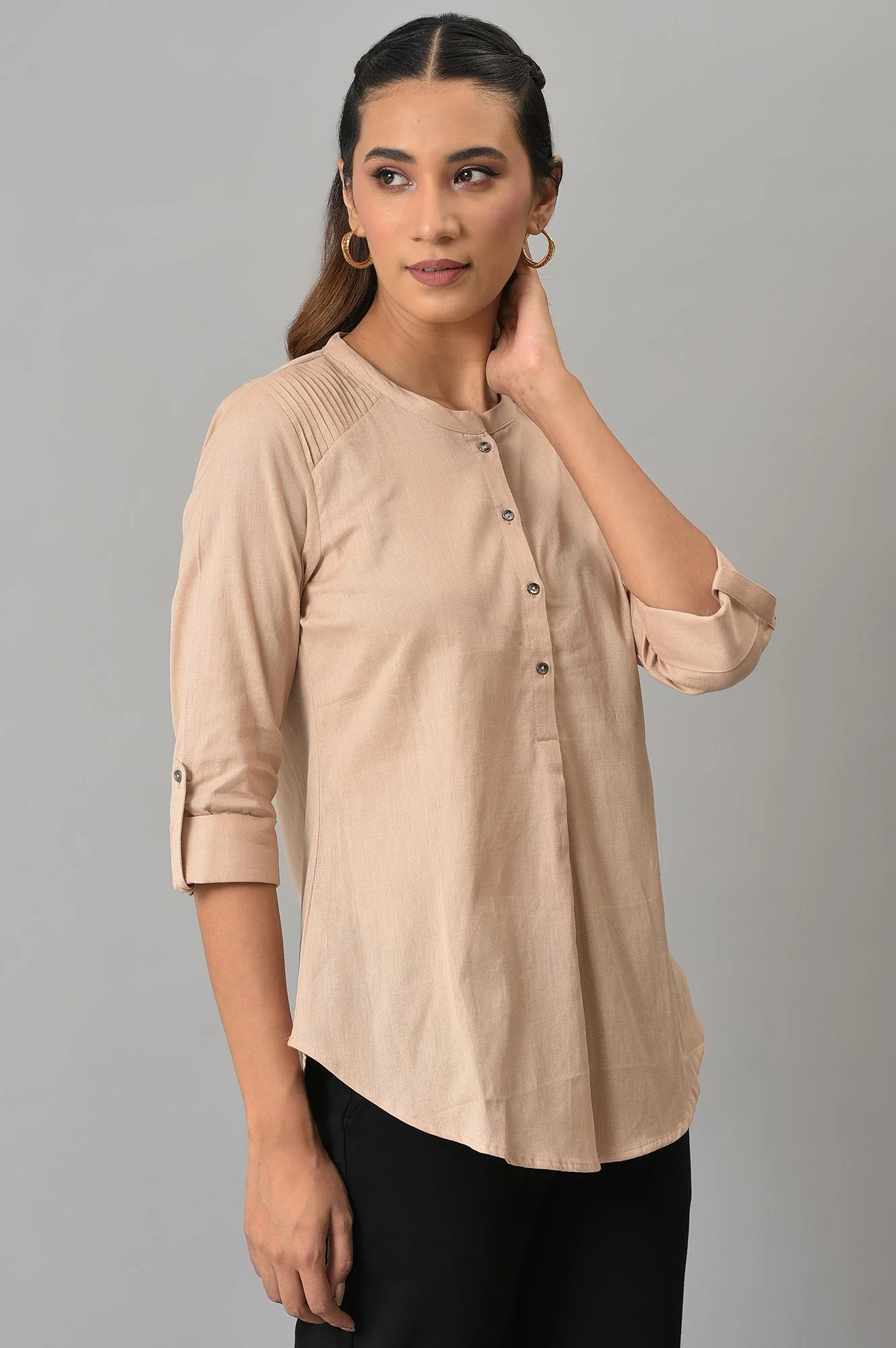 Beige Mandarin Collar Western Top - Image 4
