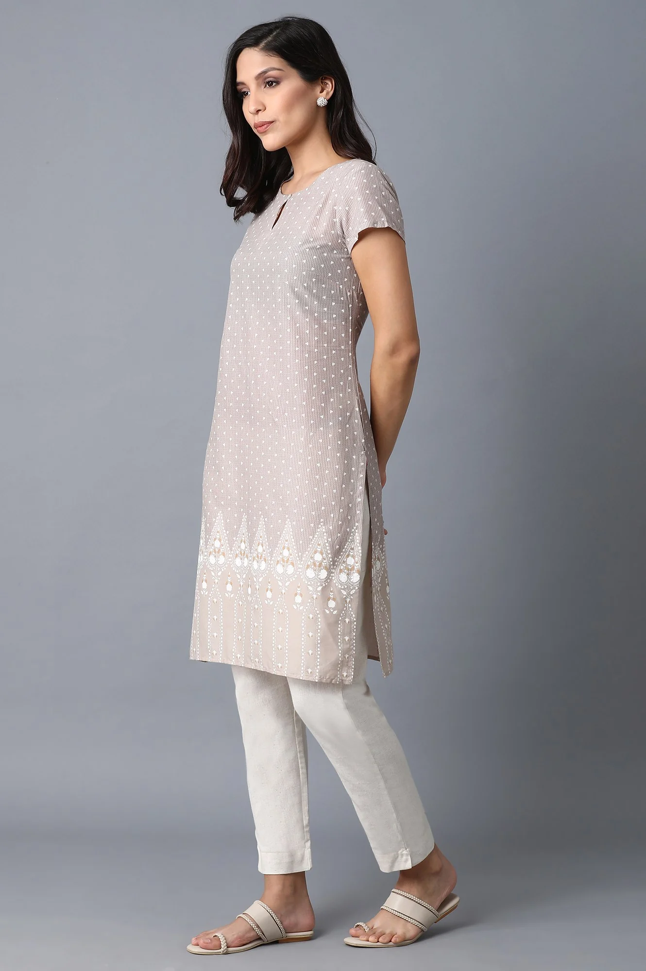 Beige Printed kurta - Image 3