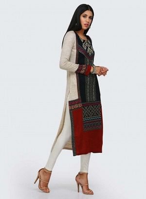 Beige Round Neck Winter kurta - Image 2