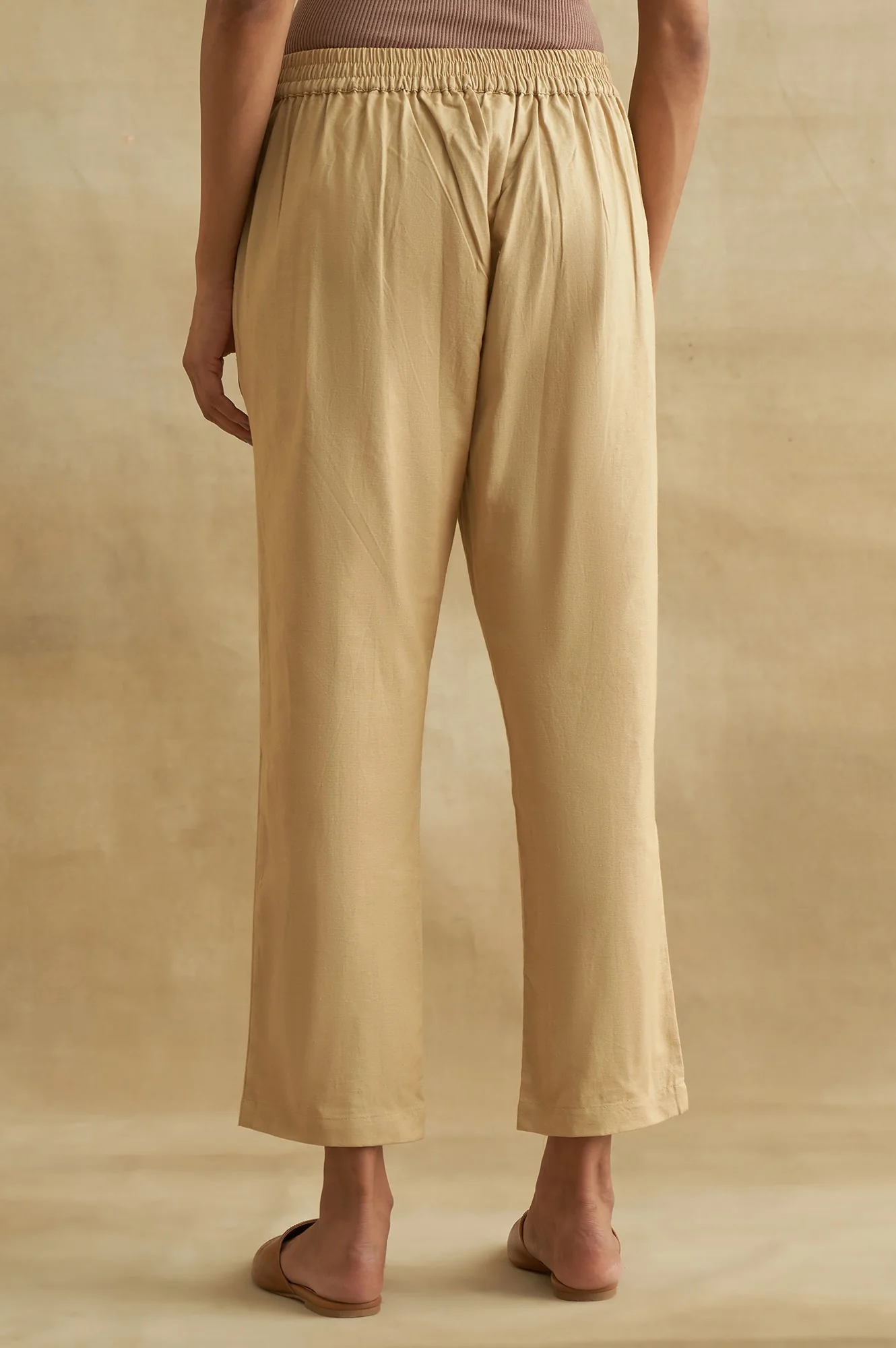 Beige Solid Straight Pants - Image 2