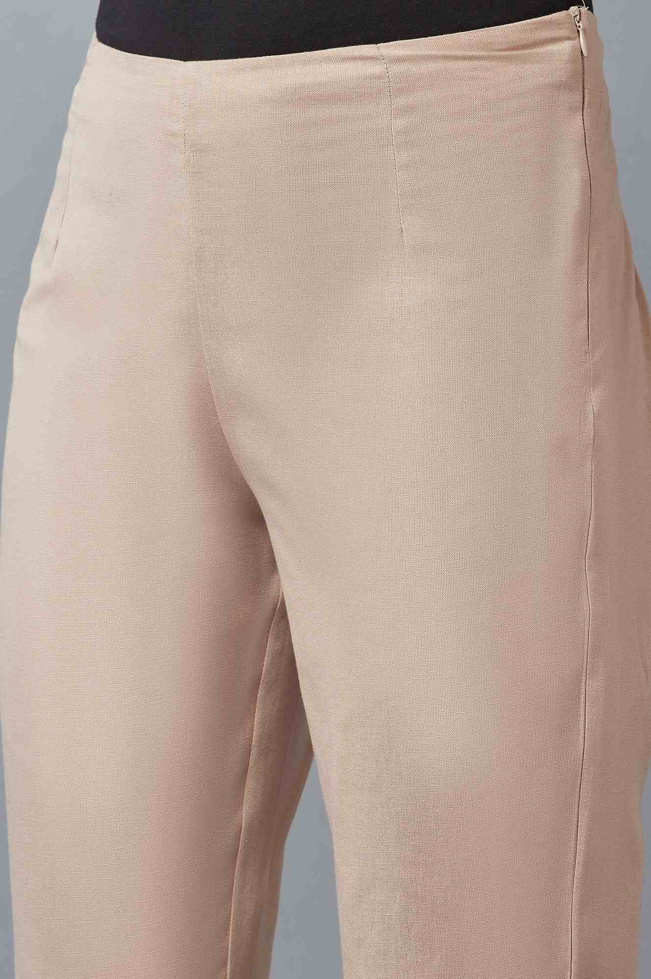 Beige Solid Straight Trousers in Mid-Rise - Image 7