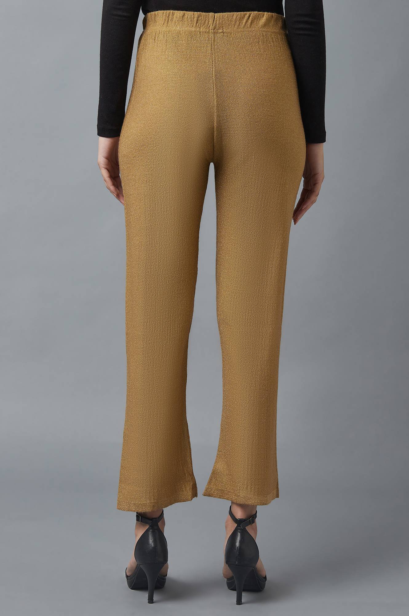 Beige Solid Boot-cut Knit Palazzo with Elasticated Waist - Image 2