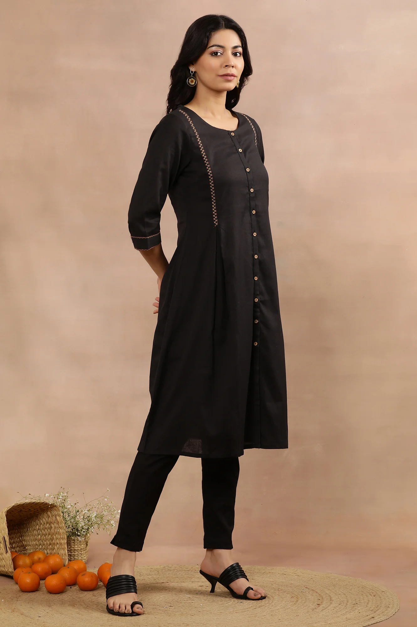 Black A-Line Kurta, Pants And Dupatta Set - Image 5