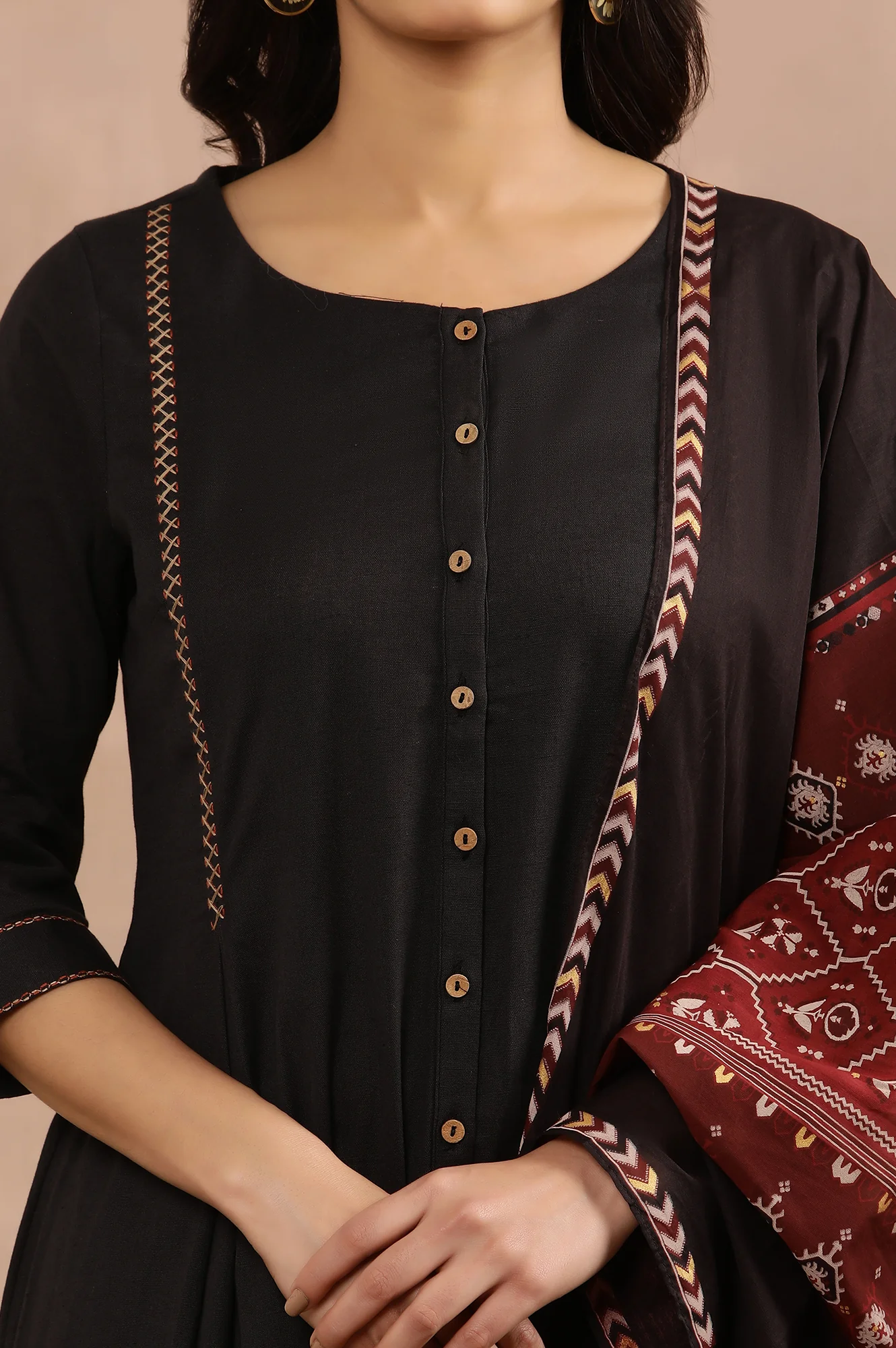 Black A-Line Kurta, Pants And Dupatta Set - Image 6