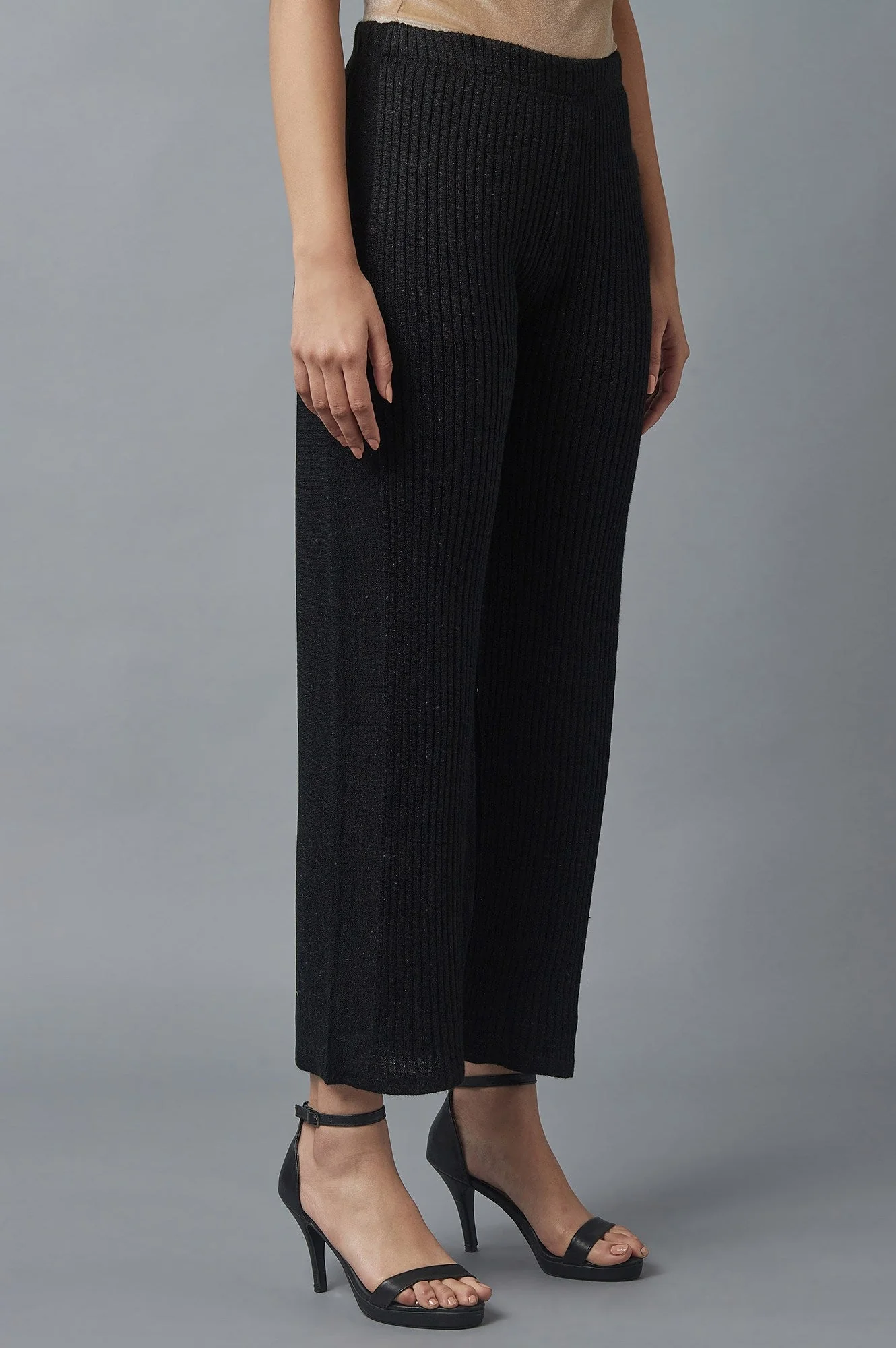 Elleven Women's Black Solid Boot Cut Palazzo With Elasticated Waist - Image 4