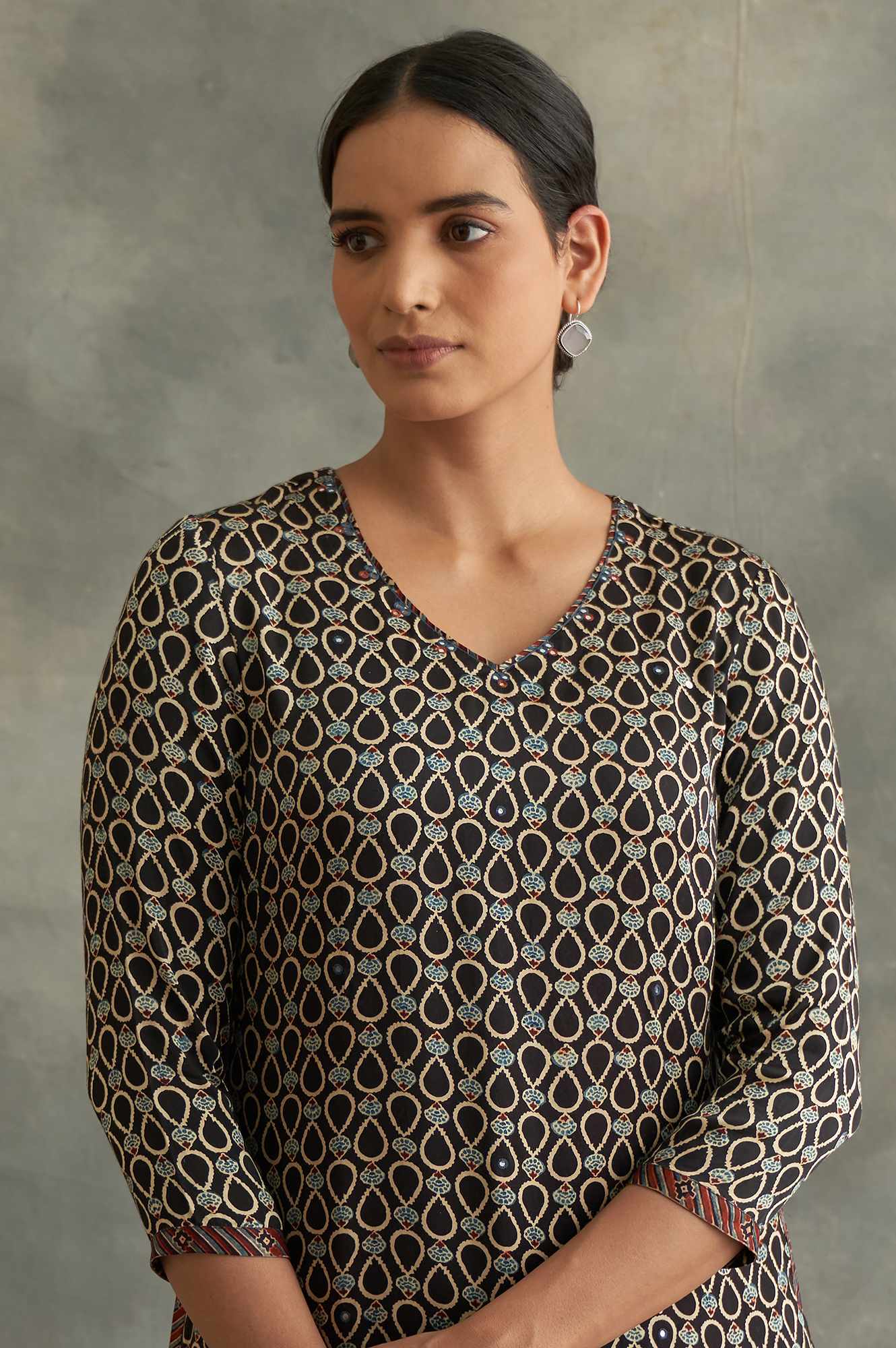 Black Ajrakh Print Lustrous Satin kurta - Image 6
