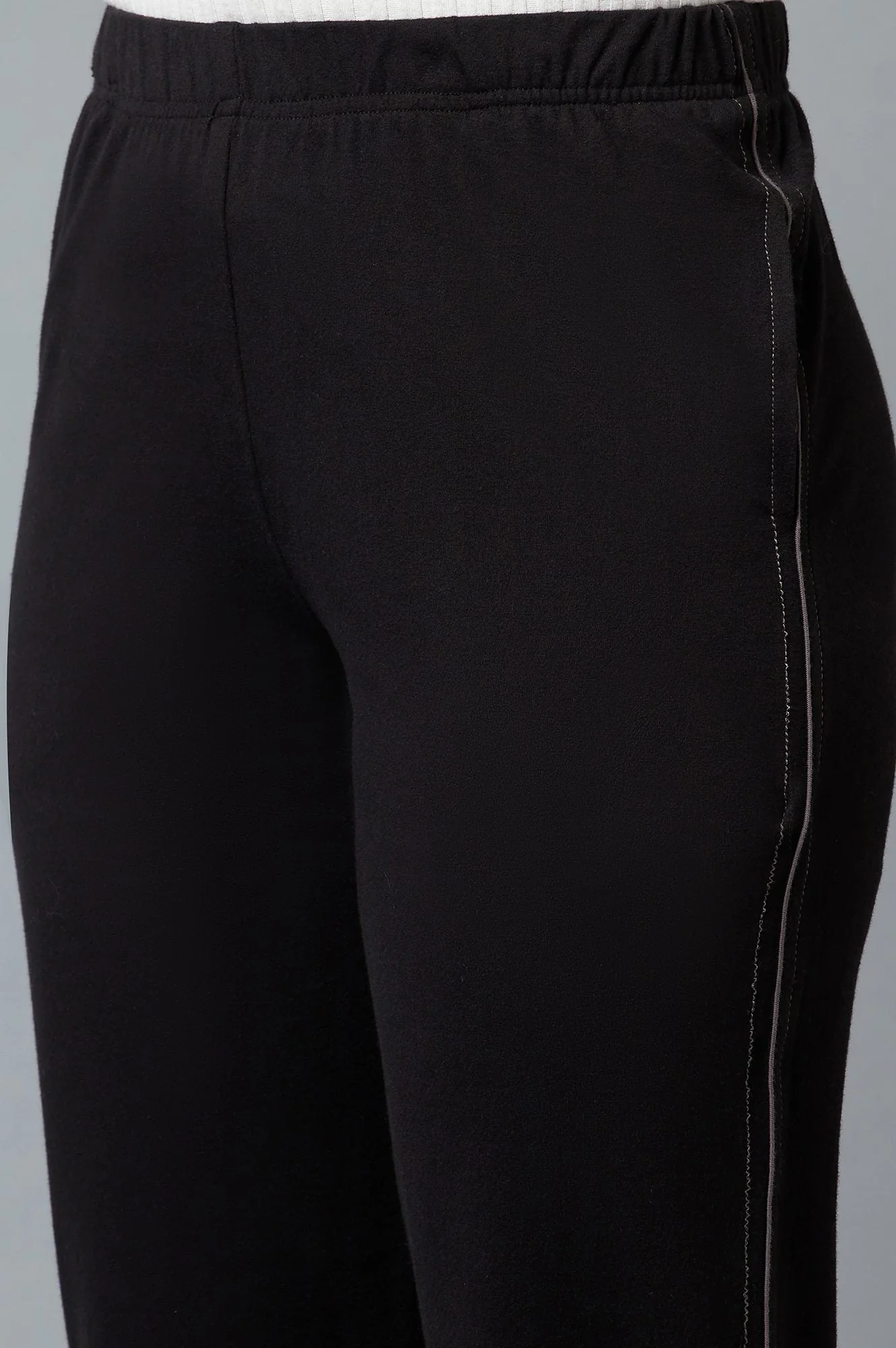 Elleven Women's Black Solid Straight Fit Cotton Pants With Elasticated Waist - Image 6