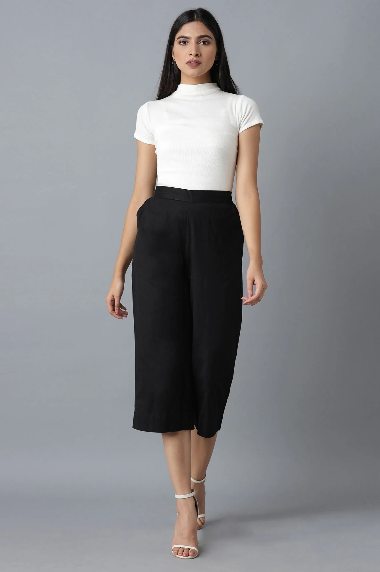Elleven Women's Black Solid Straight Fit Cotton Culottes With Elasticated Waist - Image 5
