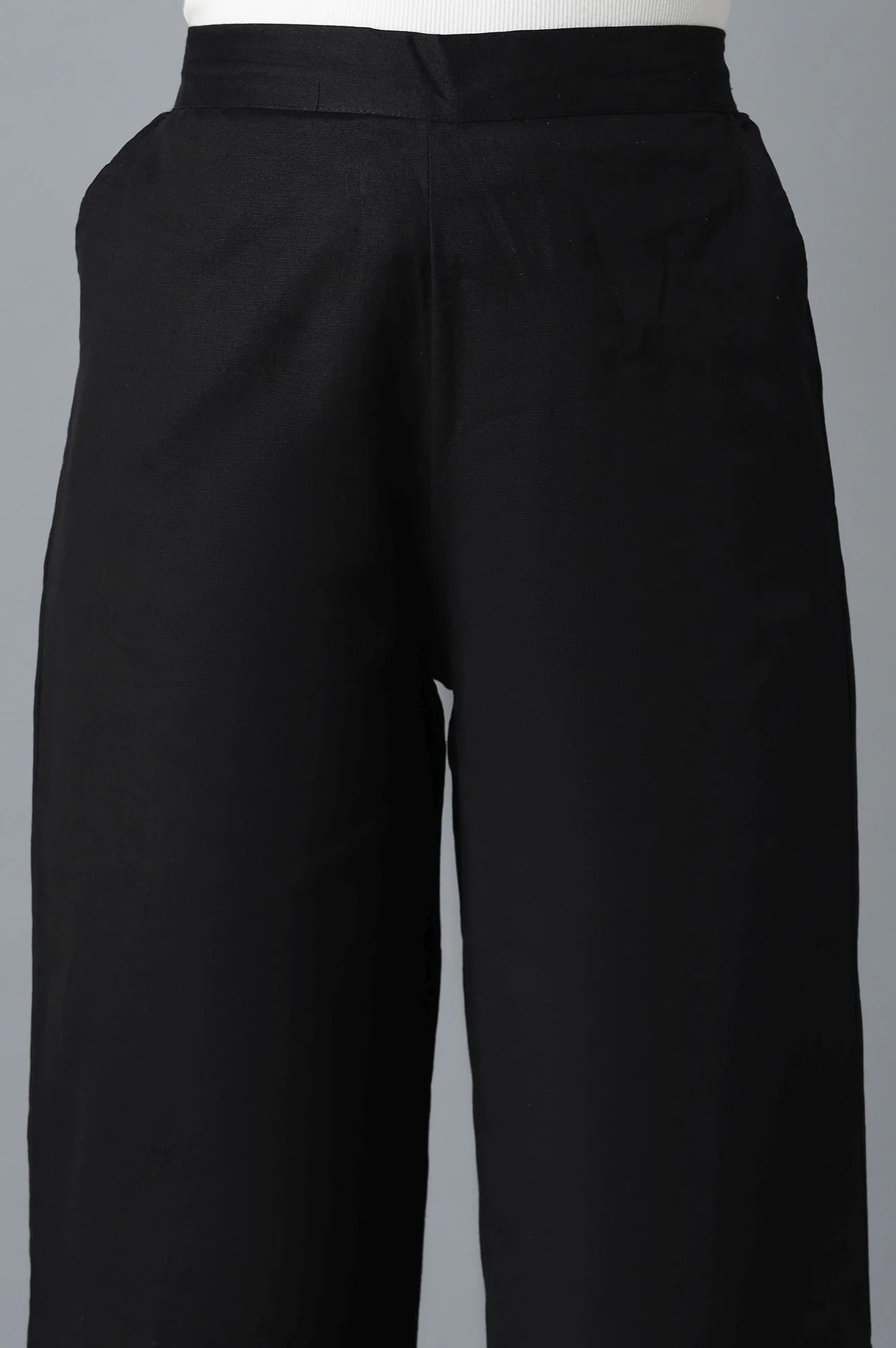 Elleven Women's Black Solid Straight Fit Cotton Culottes With Elasticated Waist - Image 6