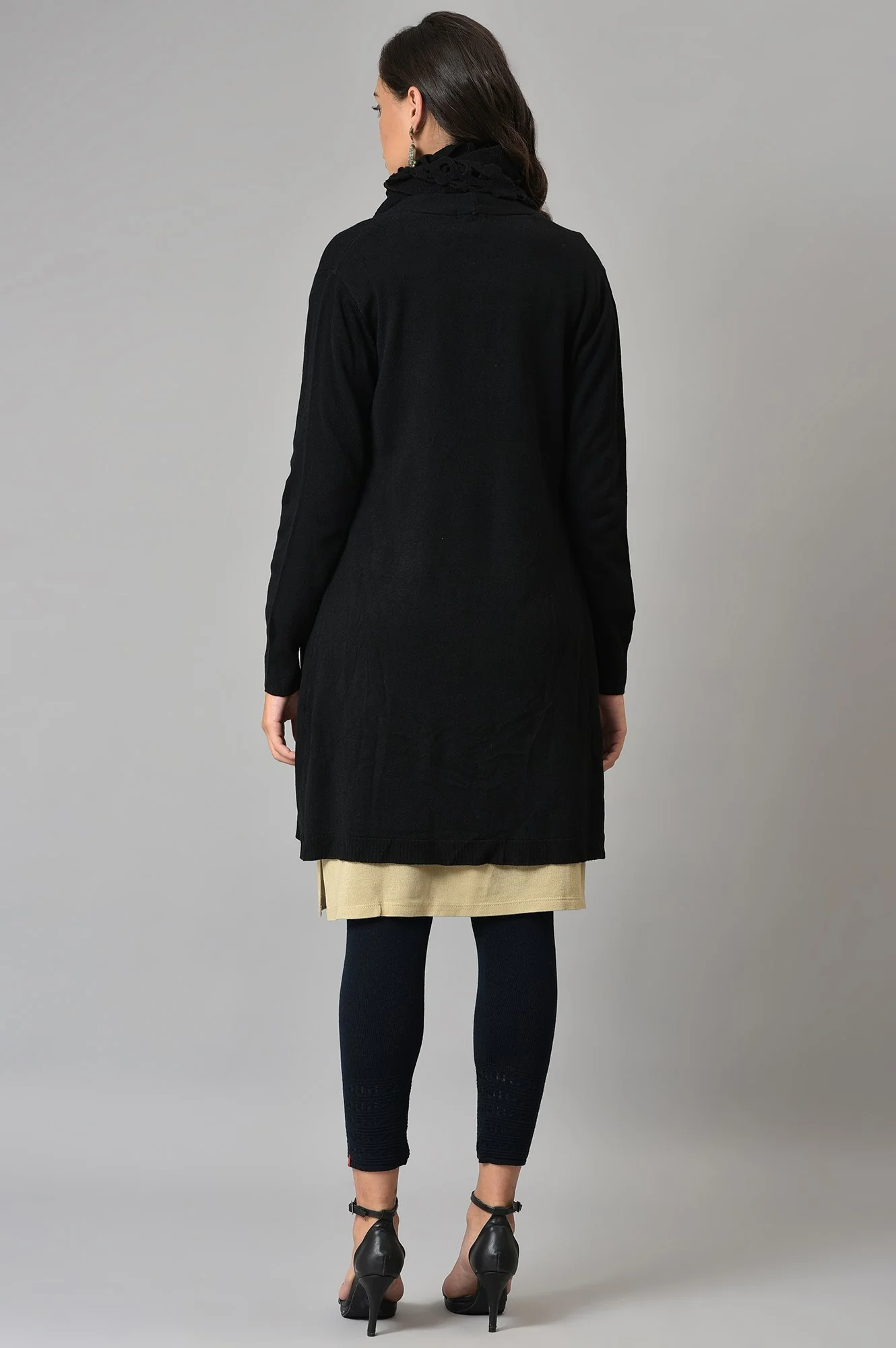 Black Cardigan With Attached Scarf - Image 2