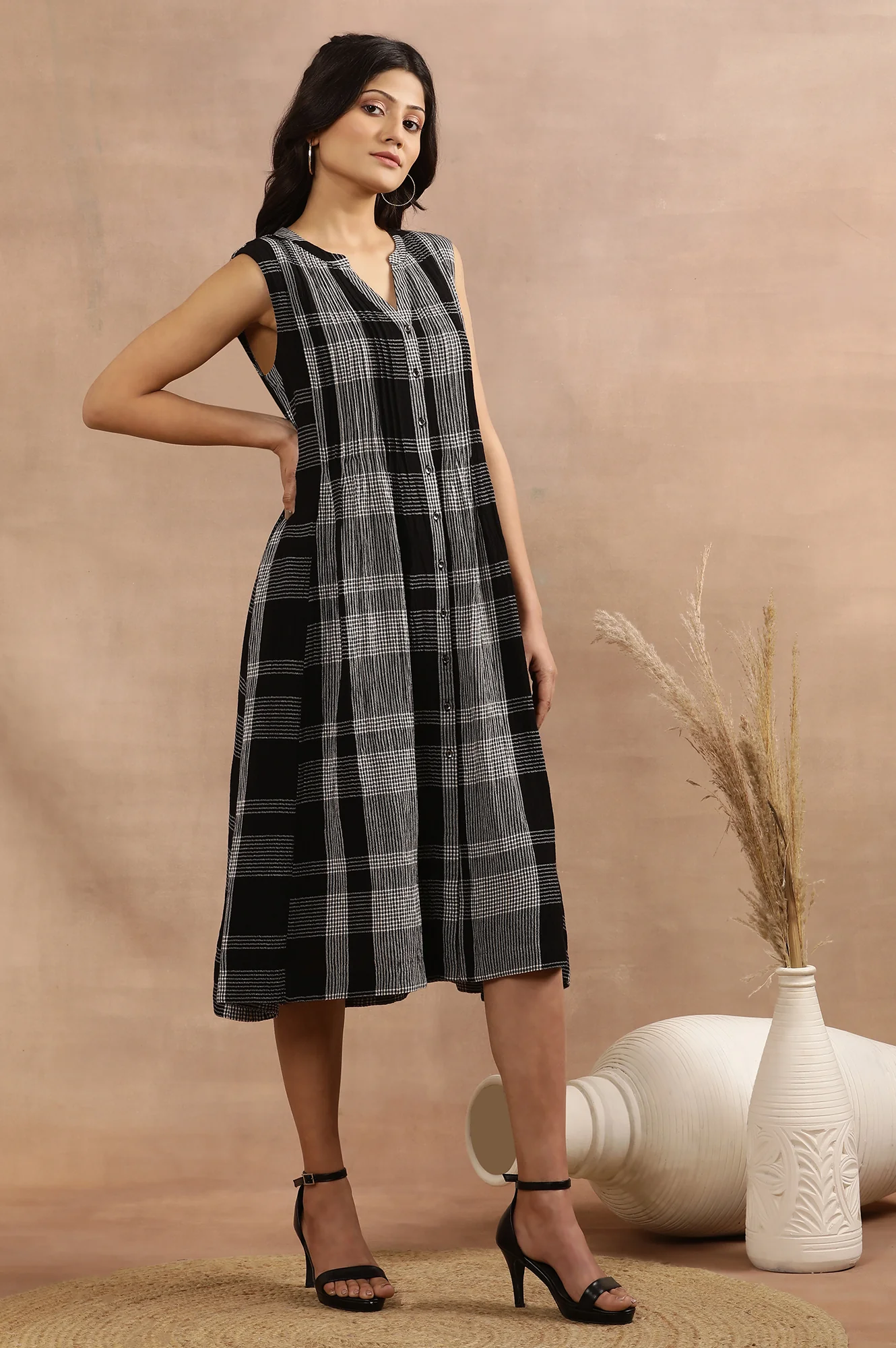 Black Checker Sleeveless Western Dress - Image 5