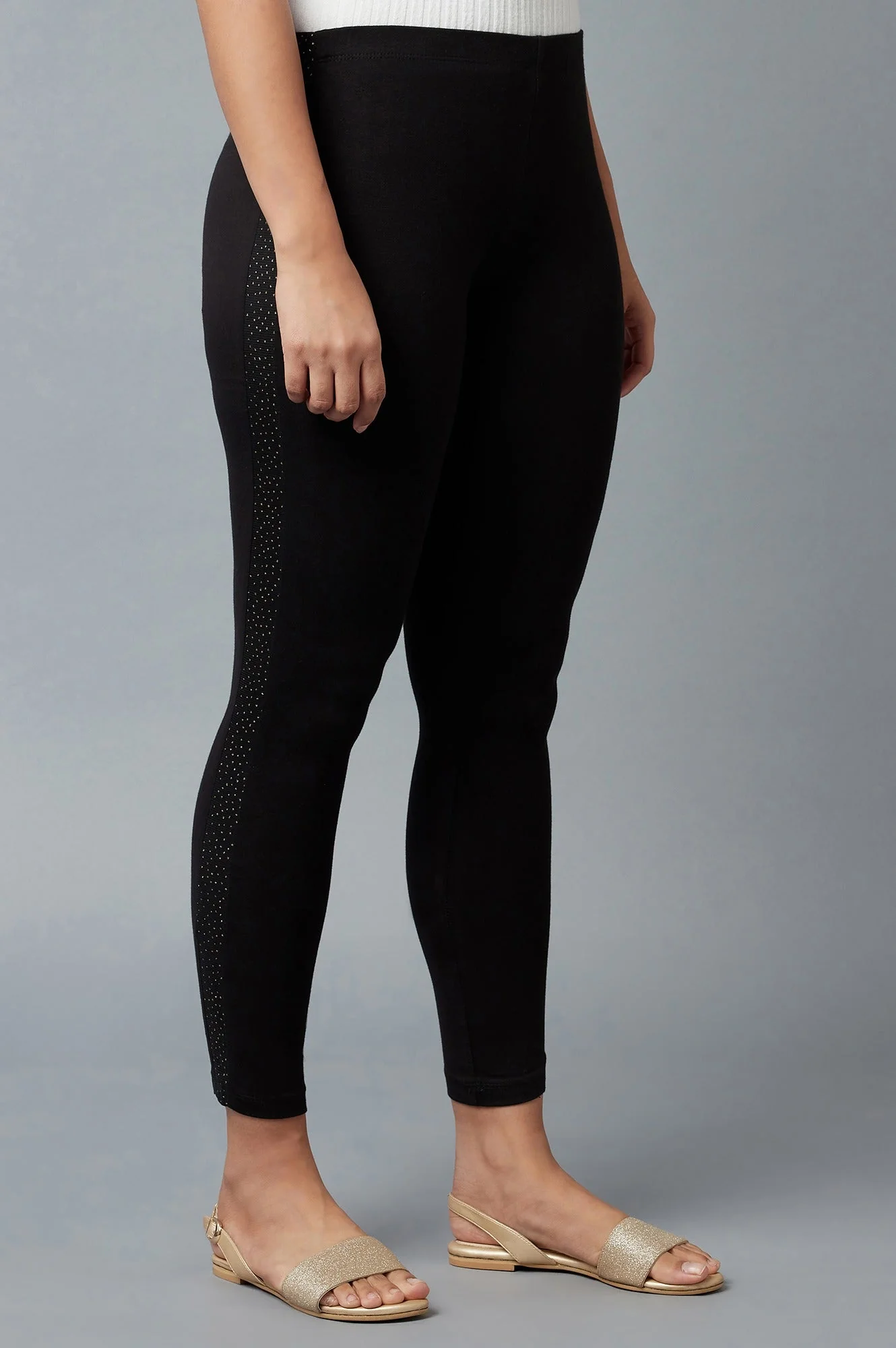 Elleven Women's Black Solid Skinny Cotton Tights With Elasticated Waist - Image 4