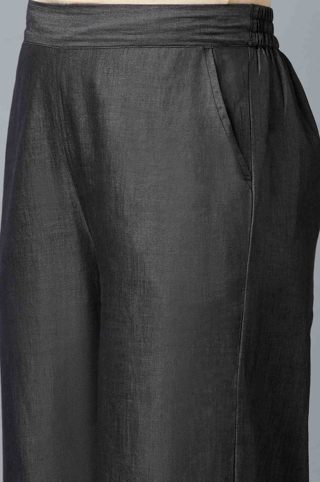 Elleven Women's Black Solid Straight Fit Tencel Palazzo With Elasticated Waist - Image 6