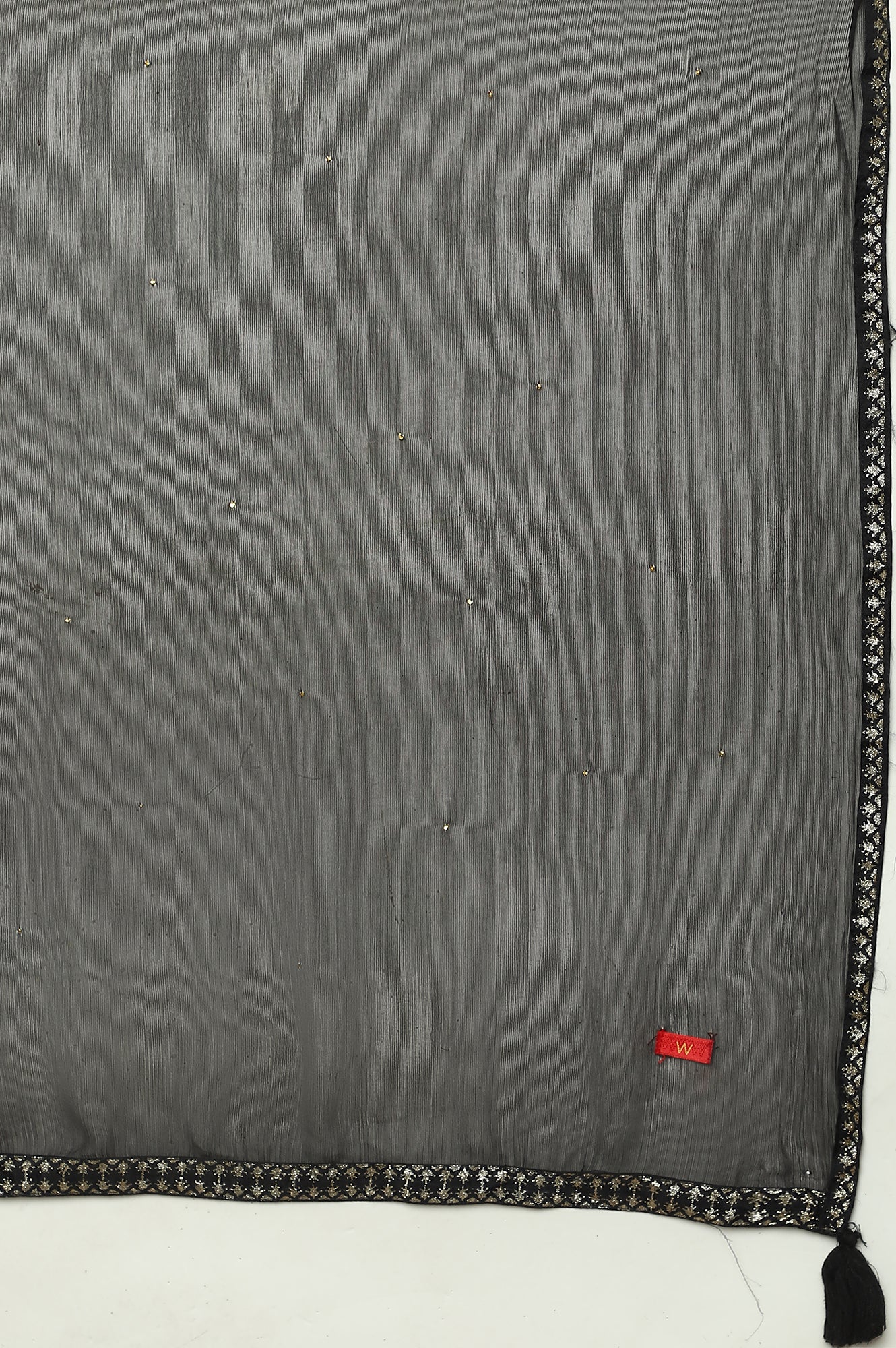 Black Embroidered Asymmetrical Kurta, Pants And Dupatta Set - Image 10