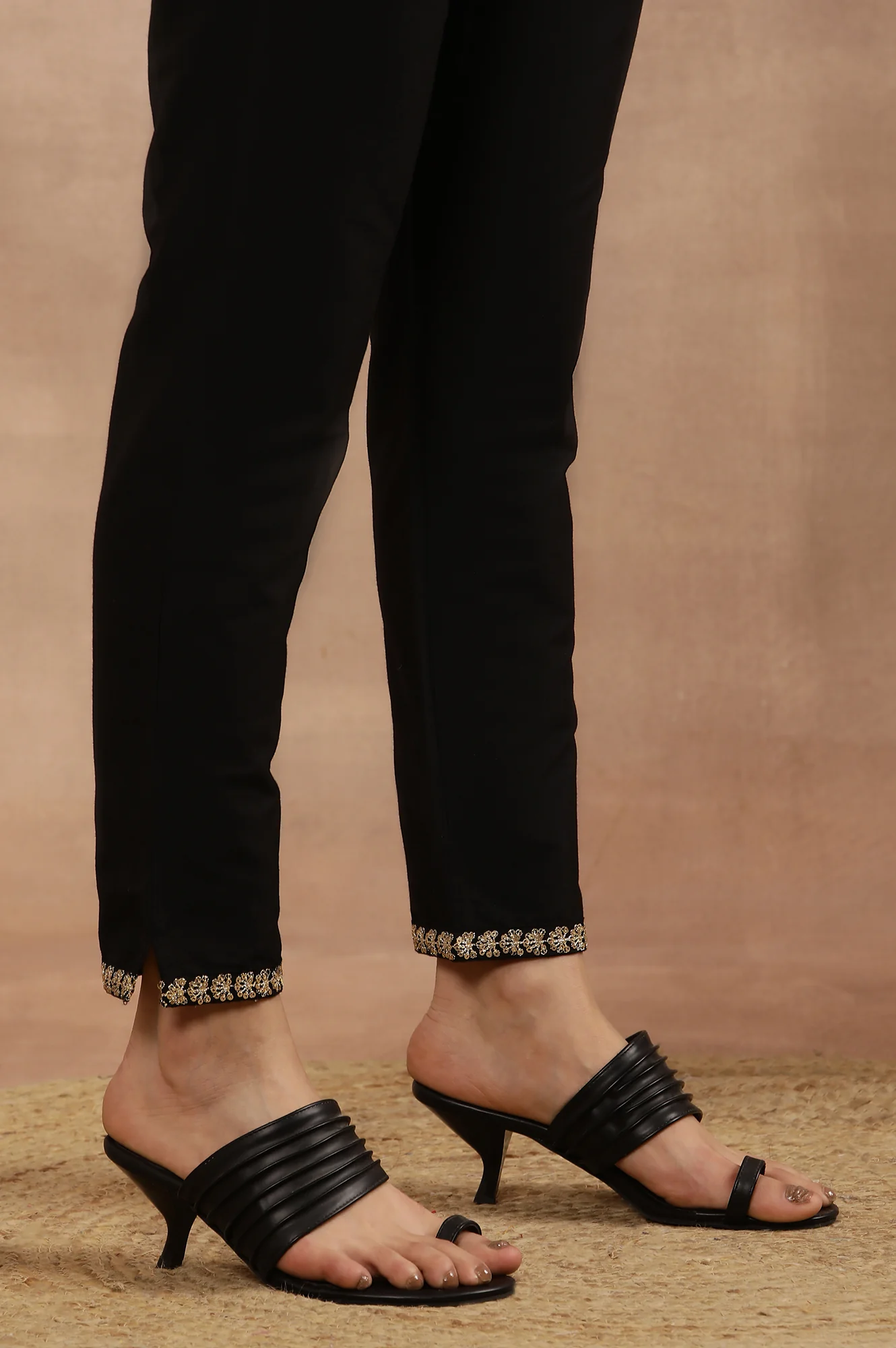 Black Embroidered Asymmetrical Kurta, Pants And Dupatta Set - Image 9