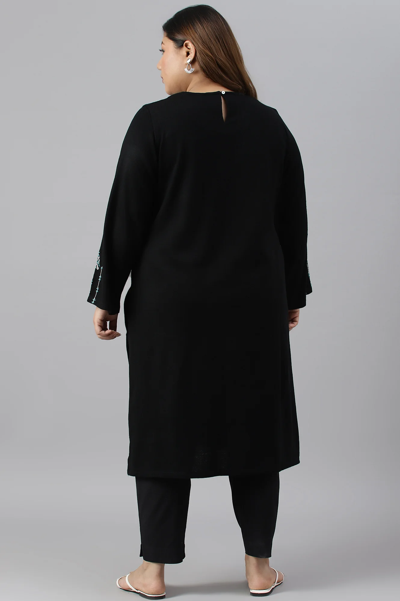 Black Embroidered Plus Size Winter kurta - Image 2