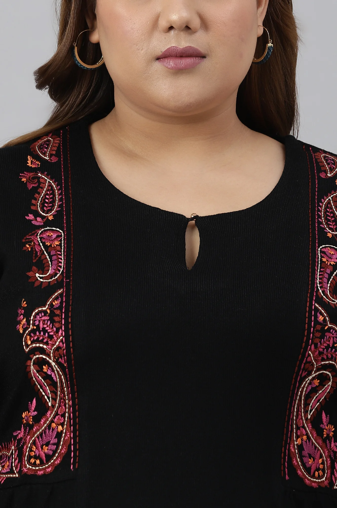 Black Embroidered Plus Size Winter kurta - Image 5