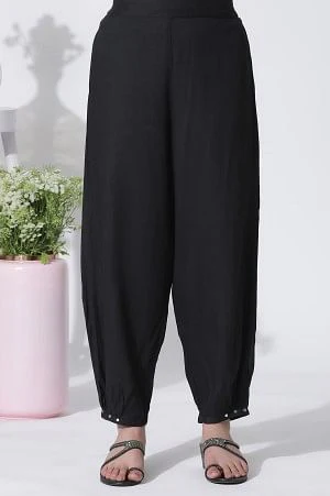 Black Flared Bandhani and Tei-Dyed Kurta, Side Pants and Kota Dupatta Set - Image 8