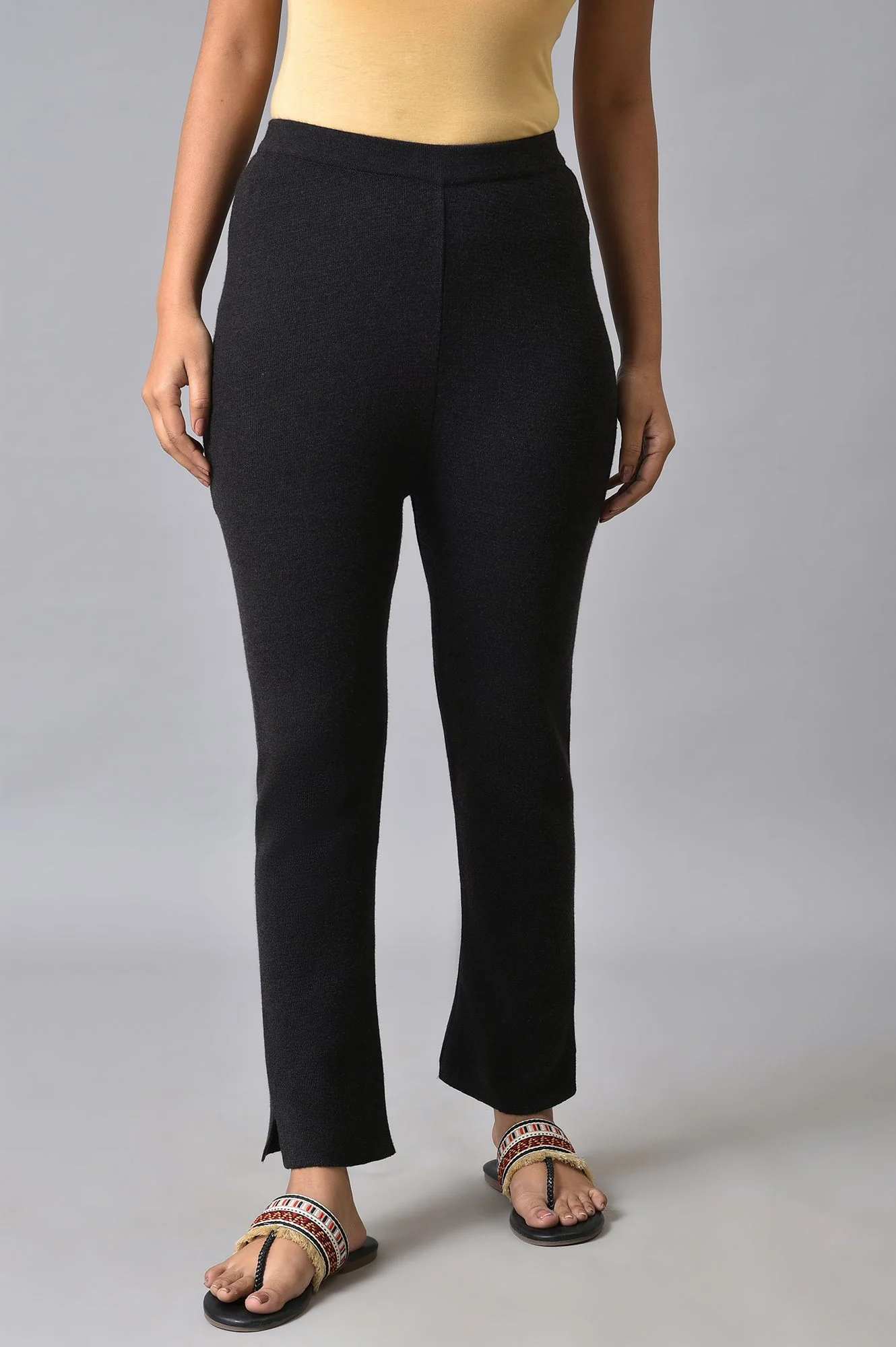 Black Knitted Women Straight Pants