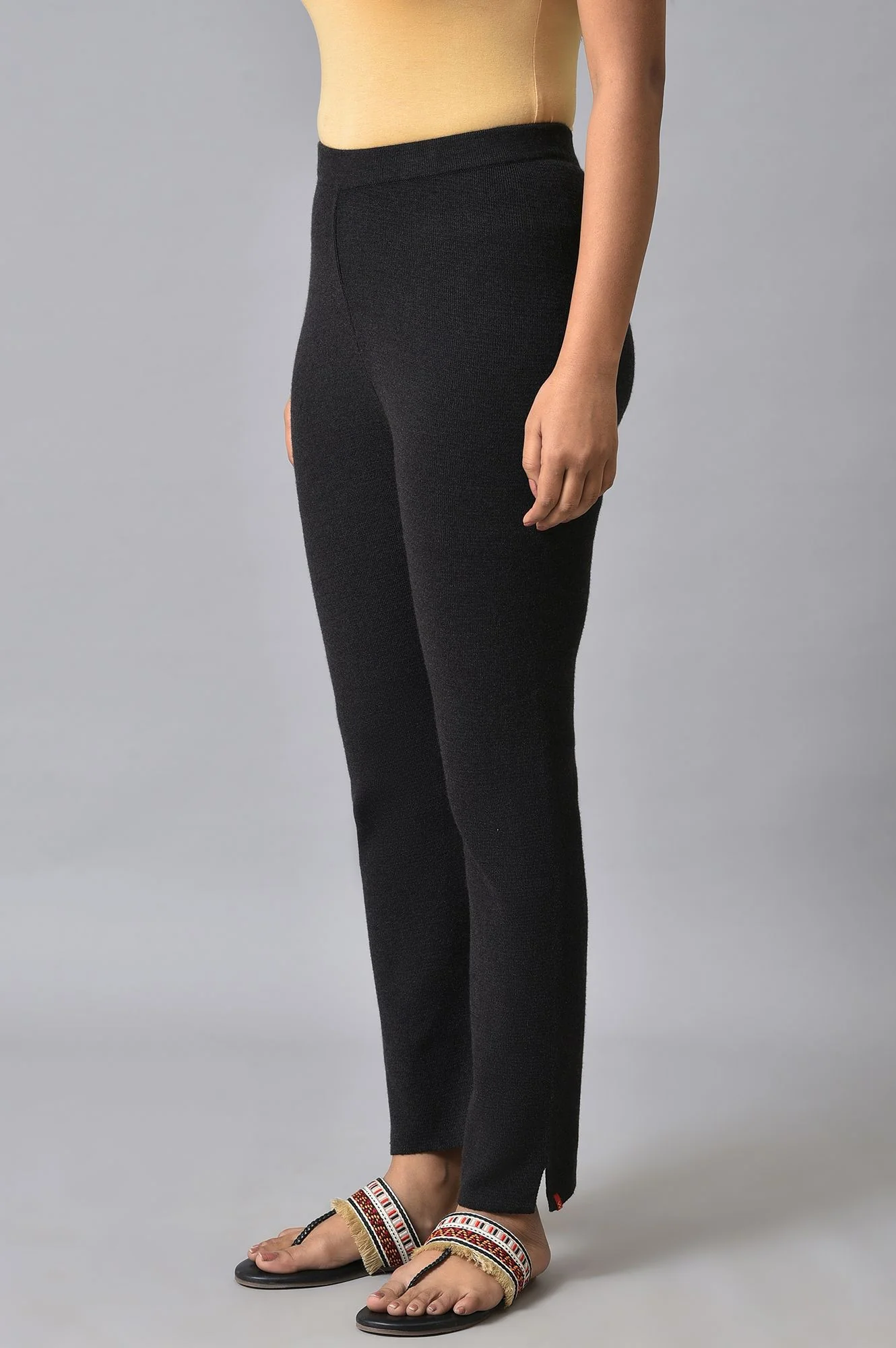Black Knitted Women Straight Pants - Image 3