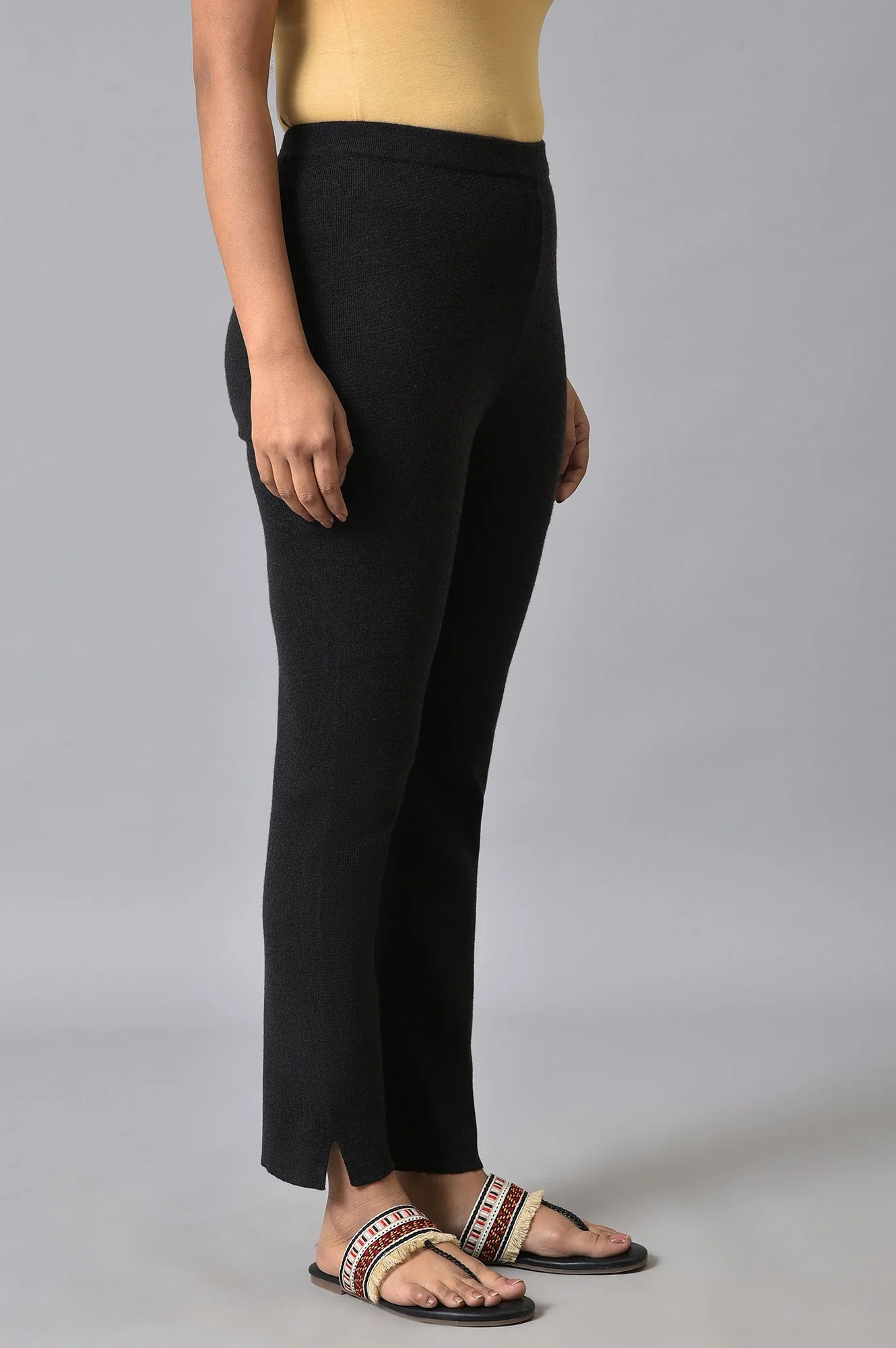 Black Knitted Women Straight Pants - Image 4