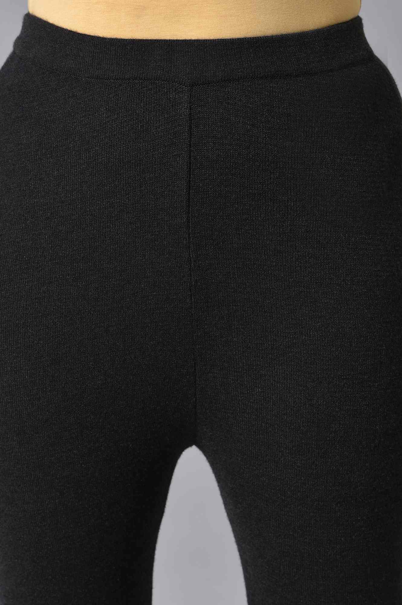 Black Knitted Women Straight Pants - Image 6