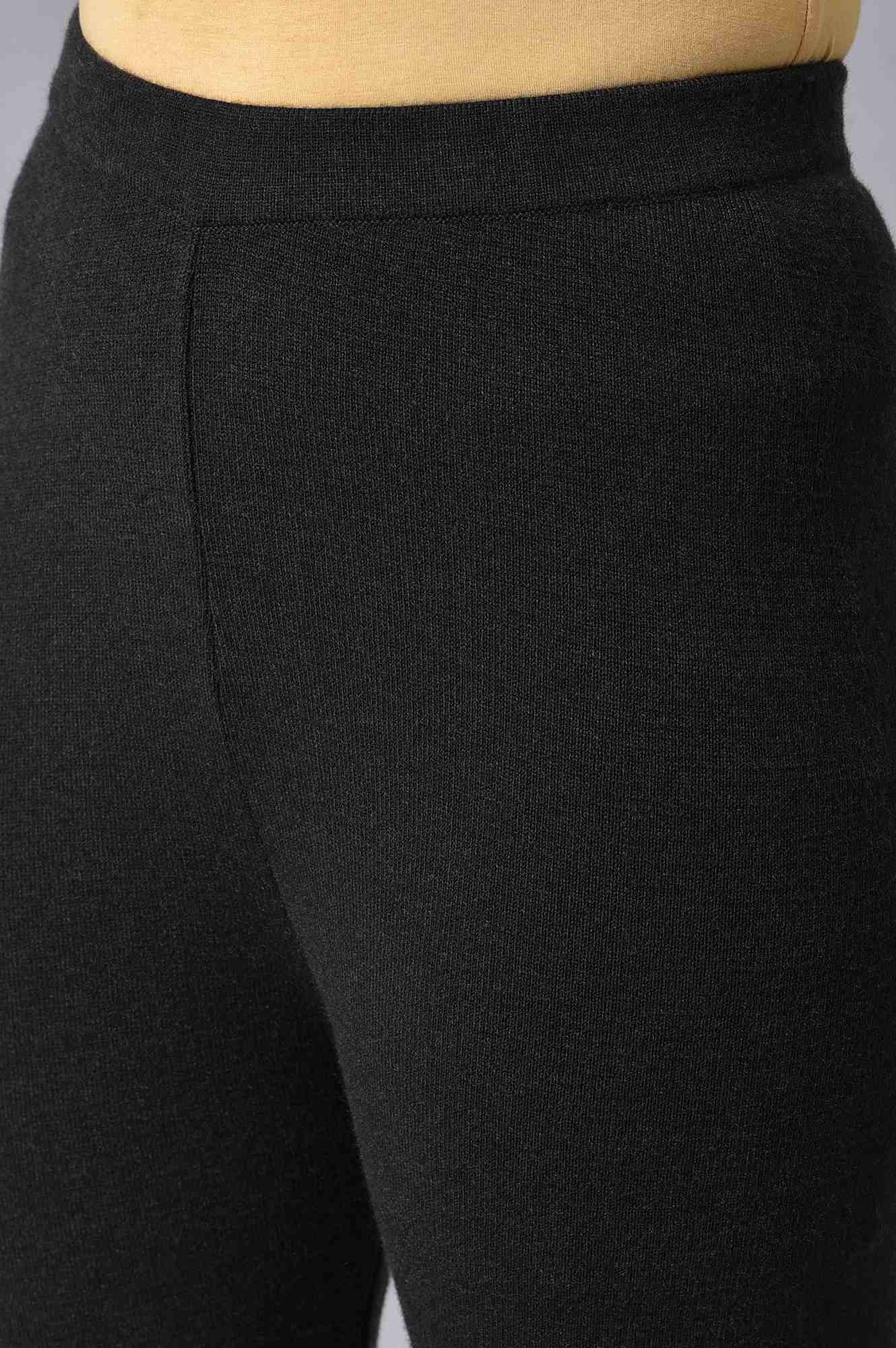 Black Knitted Women Straight Pants - Image 7