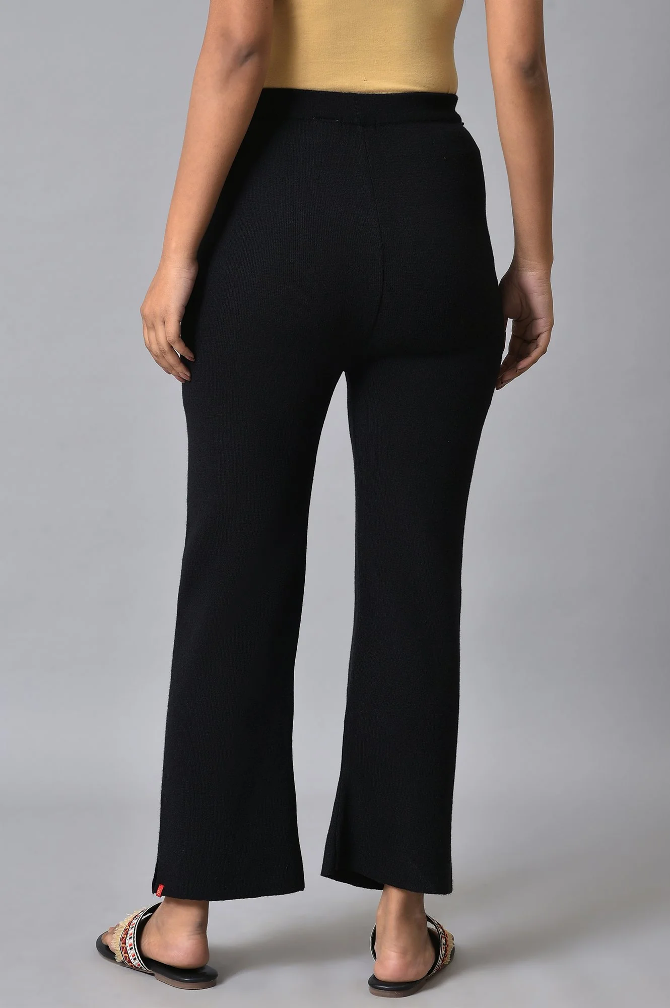 Black Knitted Women Straight Pants - Image 2