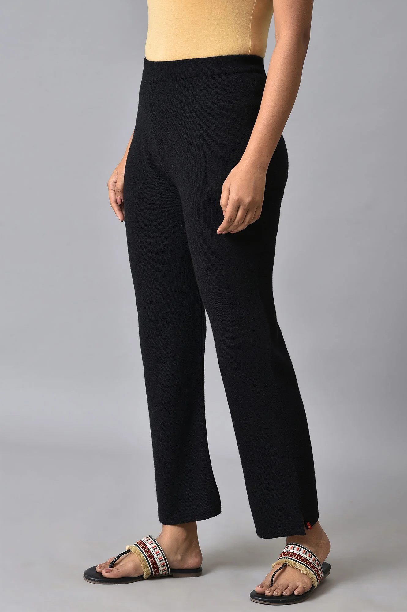 Black Knitted Women Straight Pants - Image 3