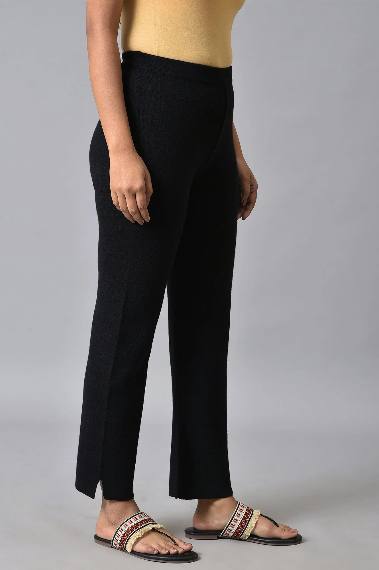 Black Knitted Women Straight Pants - Image 4