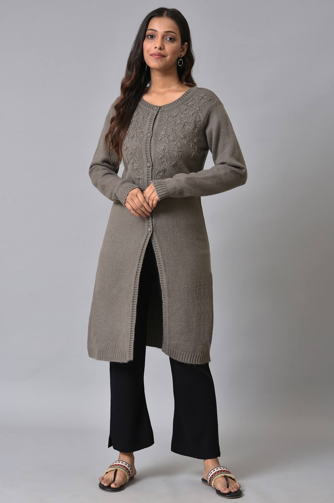 Black Knitted Women Straight Pants - Image 5
