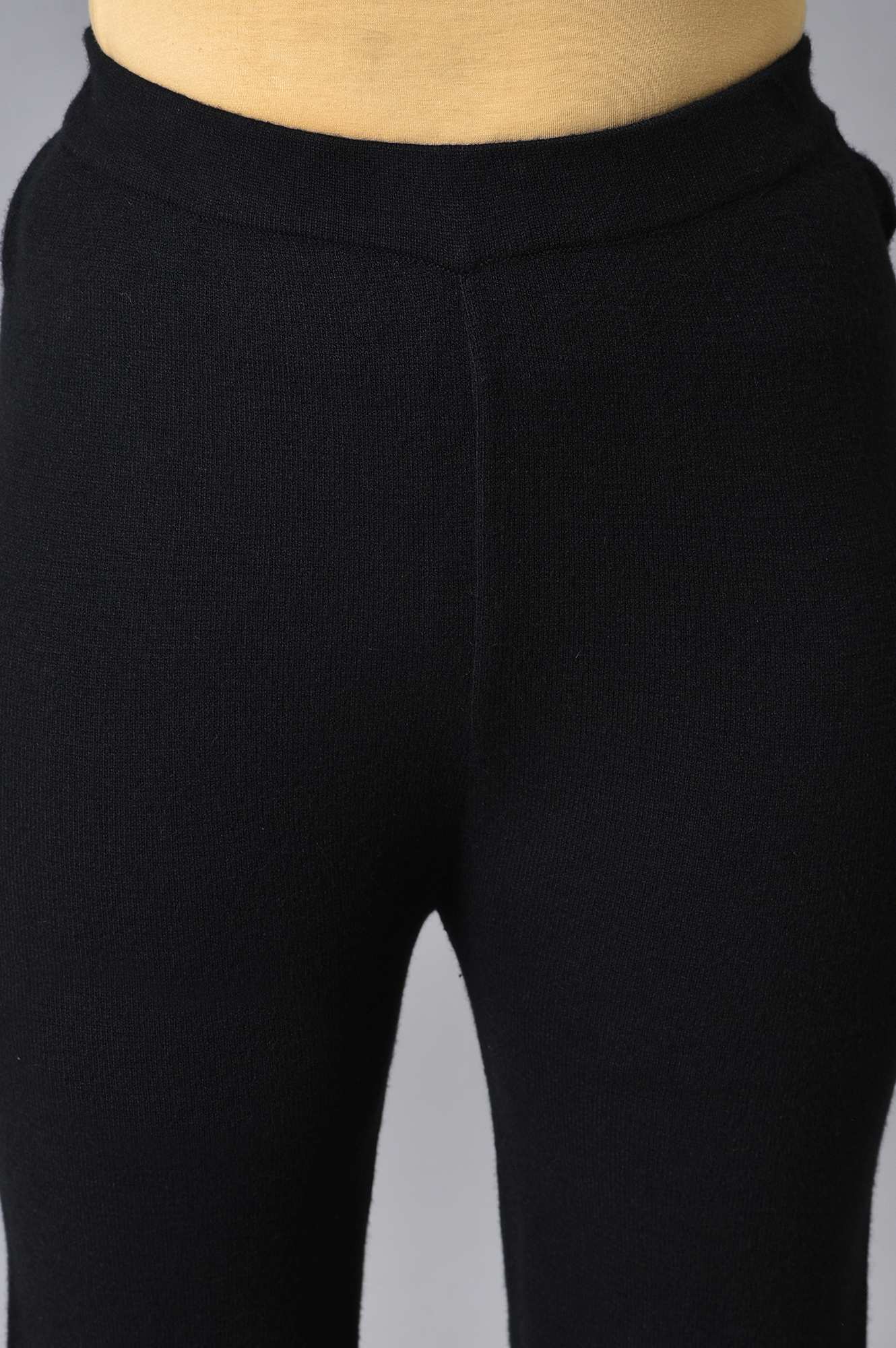 Black Knitted Women Straight Pants - Image 6