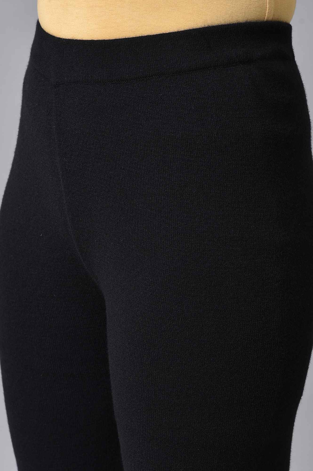 Black Knitted Women Straight Pants - Image 7