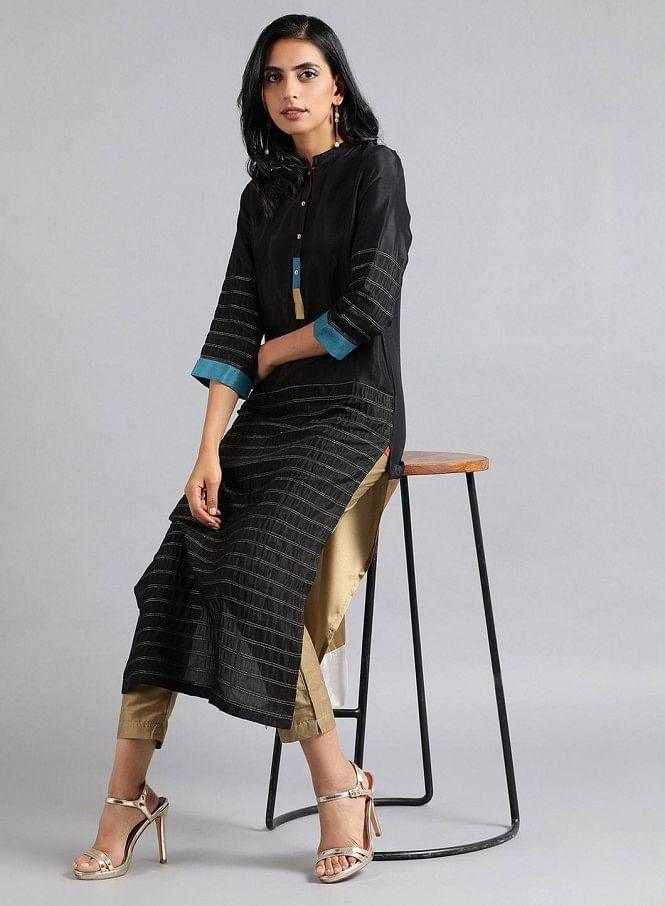 Black Mandarin Neck Kaleido kurta - Image 13