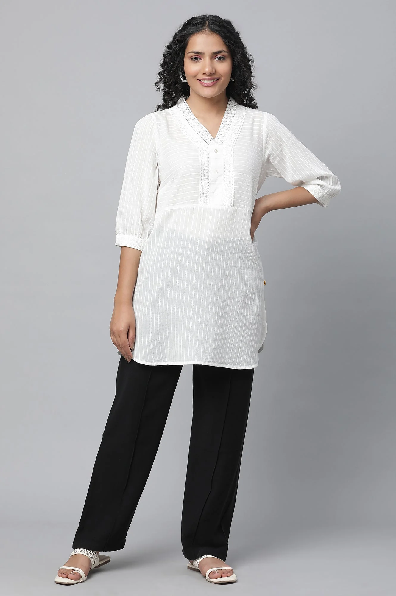 Elleven Women's Black Solid Straight Fit Woven Pants With Pintuck Detail - Image 5