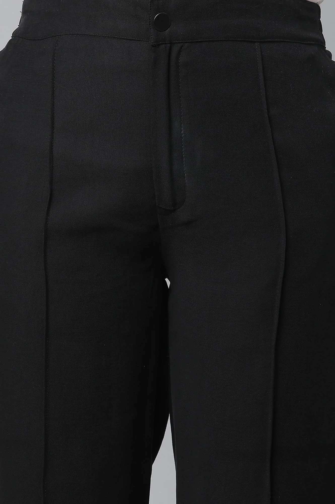 Elleven Women's Black Solid Straight Fit Woven Pants With Pintuck Detail - Image 6