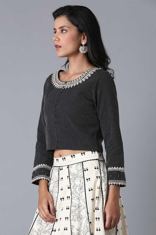 Black Polka Dobby Crop Top - Image 3