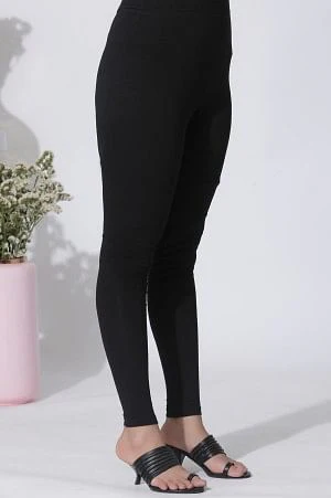Black Printed Asymmetrical Kurta And Tights Set - Image 9