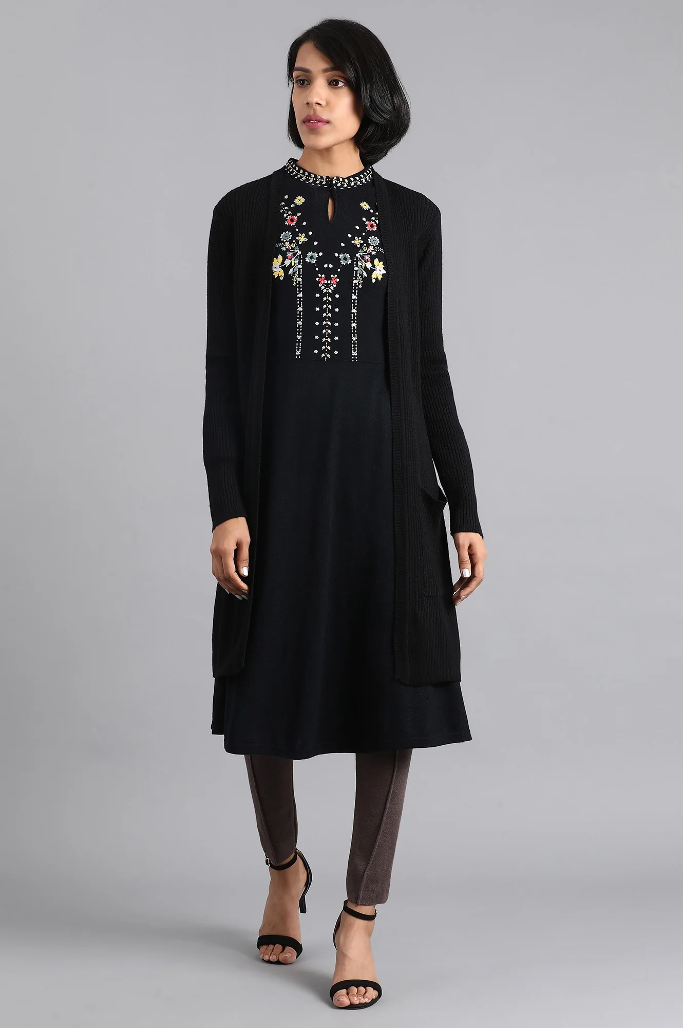 Black Ribbed Cardigan