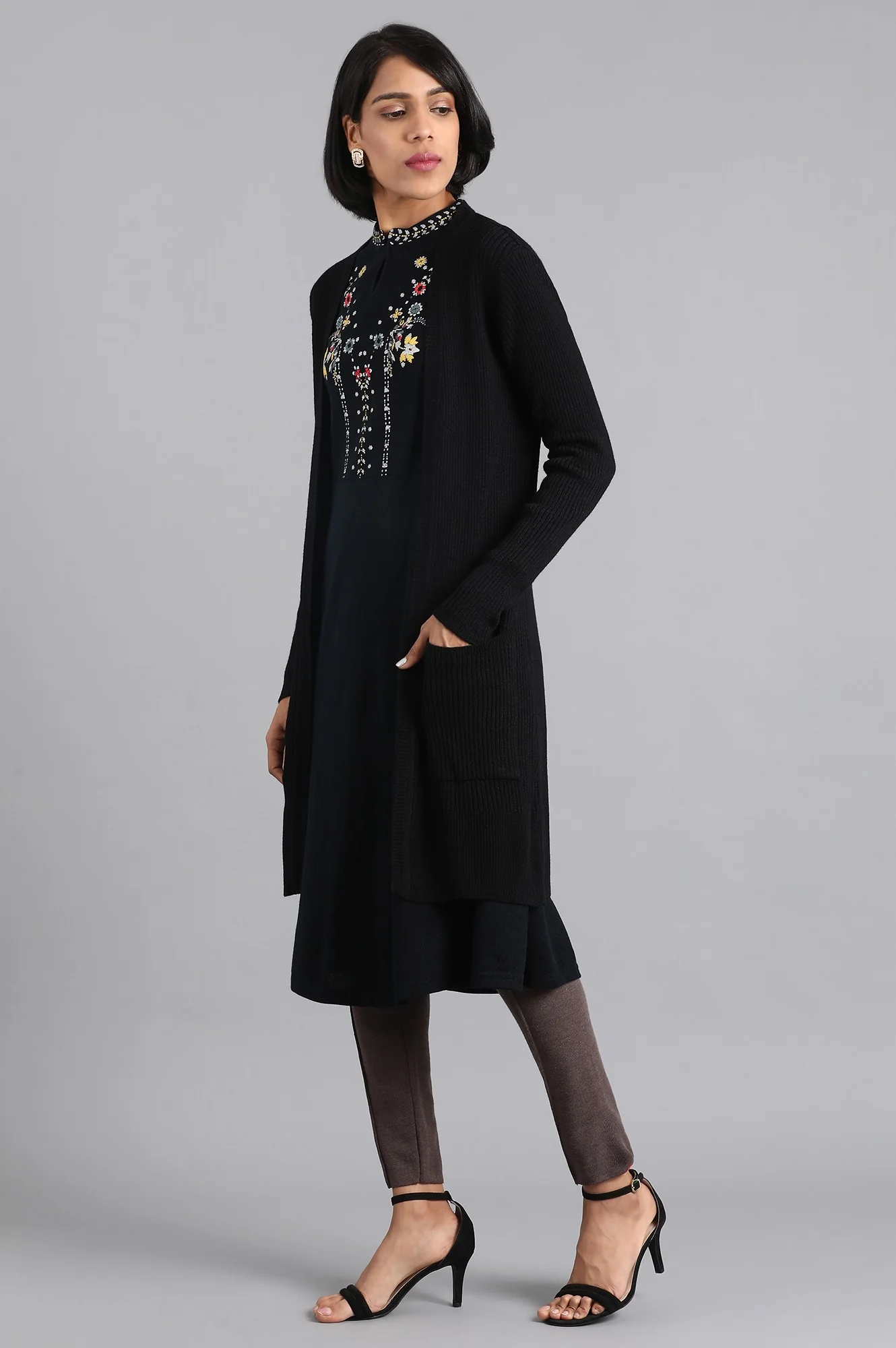 Black Ribbed Cardigan - Image 3