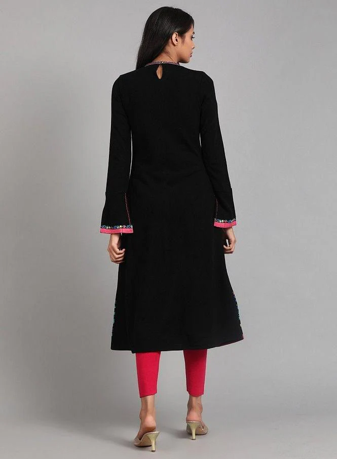 Black Round Neck Winter kurta - Image 5
