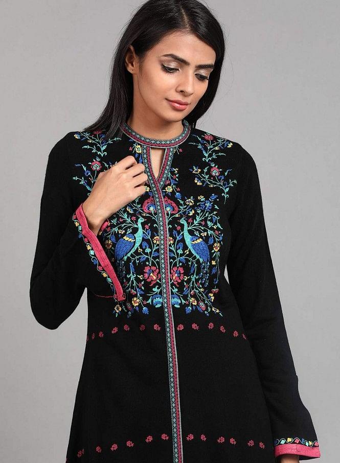 Black Round Neck Winter kurta - Image 6