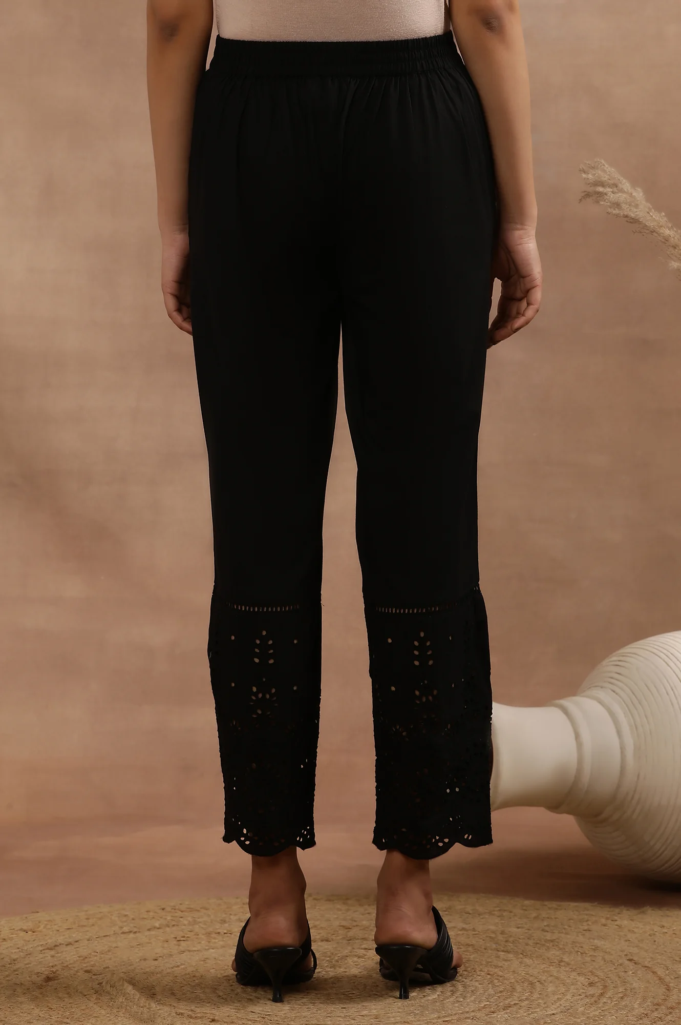 Black Schiffli Straight Pants - Image 4